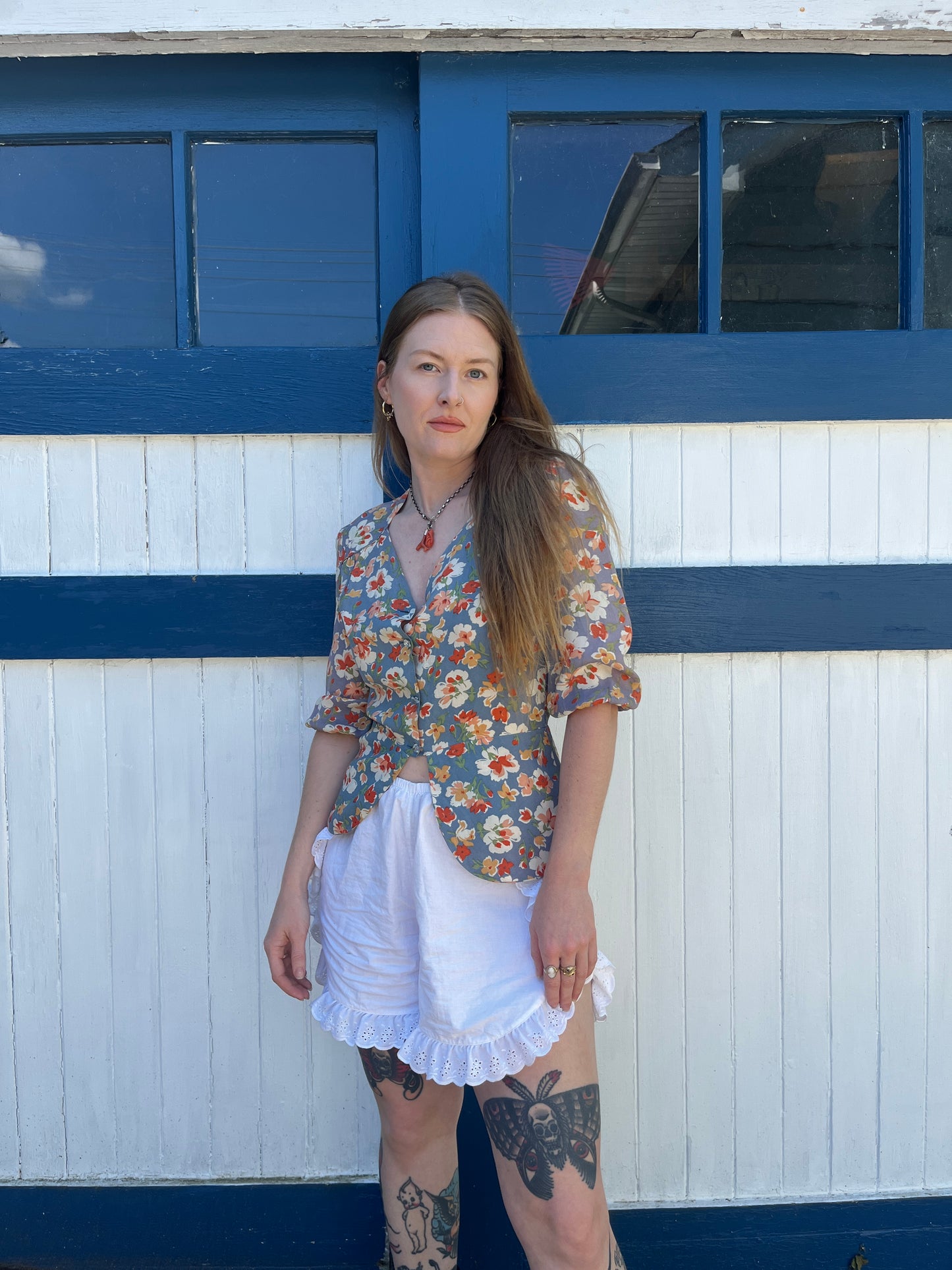 1940s Floral Rayon Peplum Style Blouse