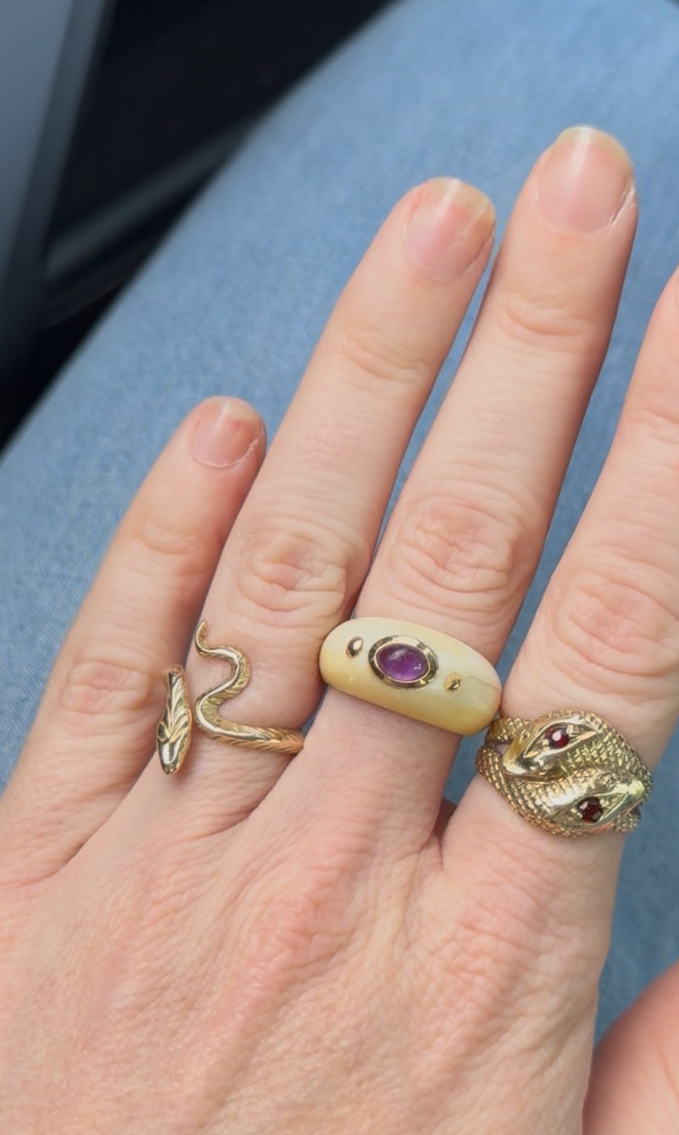 Ivory Ring With Amethyst & 14K Gold Size 6.5