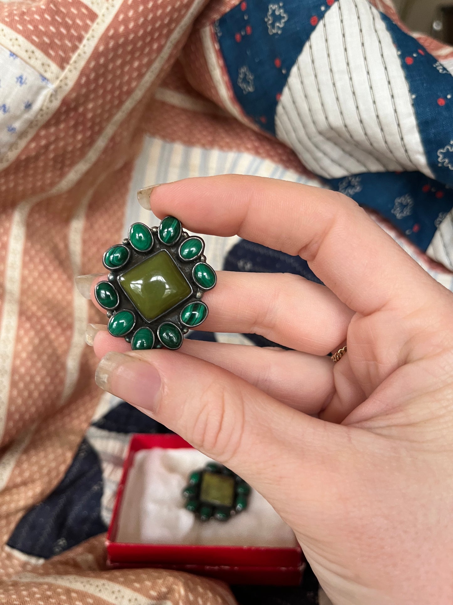 Vintage Malachite & Turquoise Silver Earrings