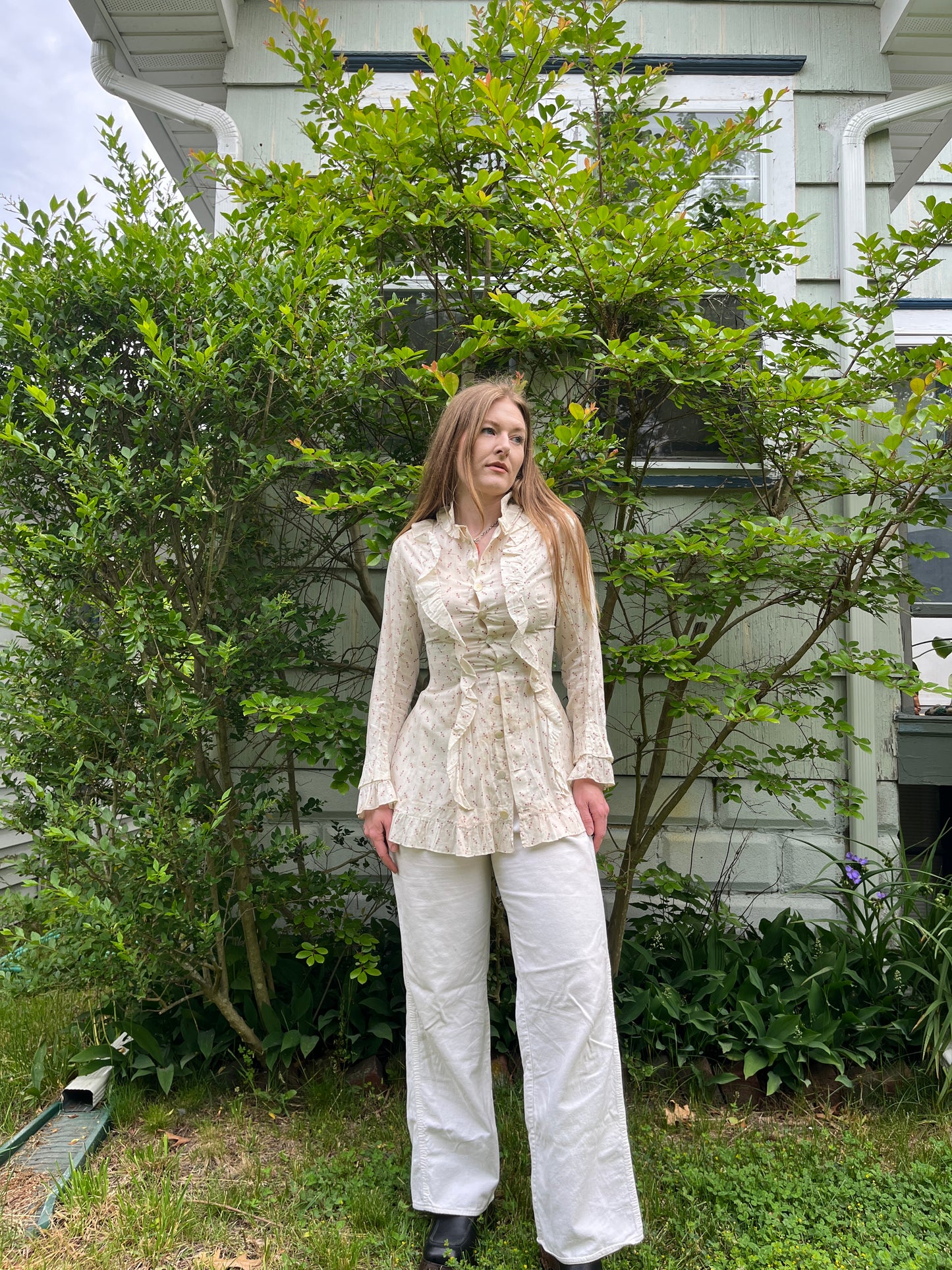 Antique Calico Button Up Top S