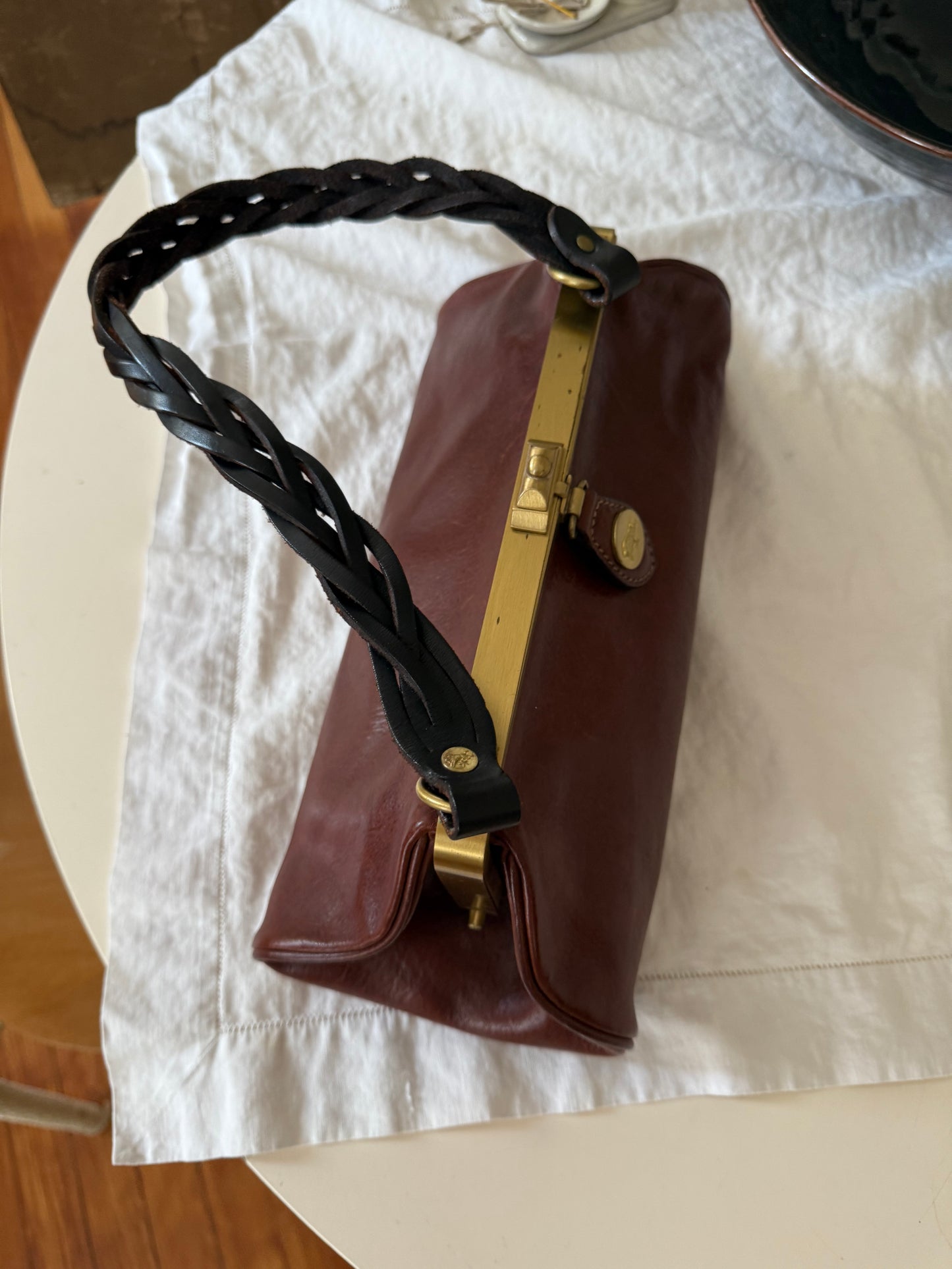 1980s Il Bisonte Brown Leather Doctor Style Bag