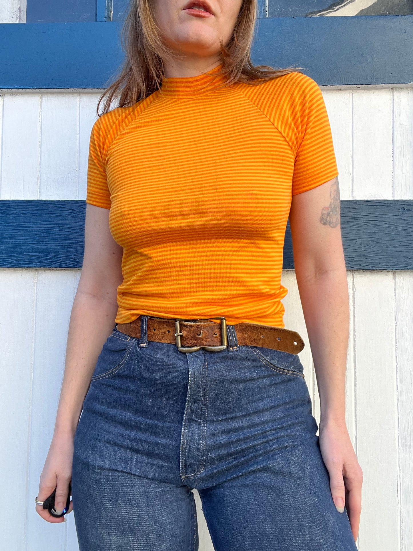 1970s Orange Striped Shirt XS/S