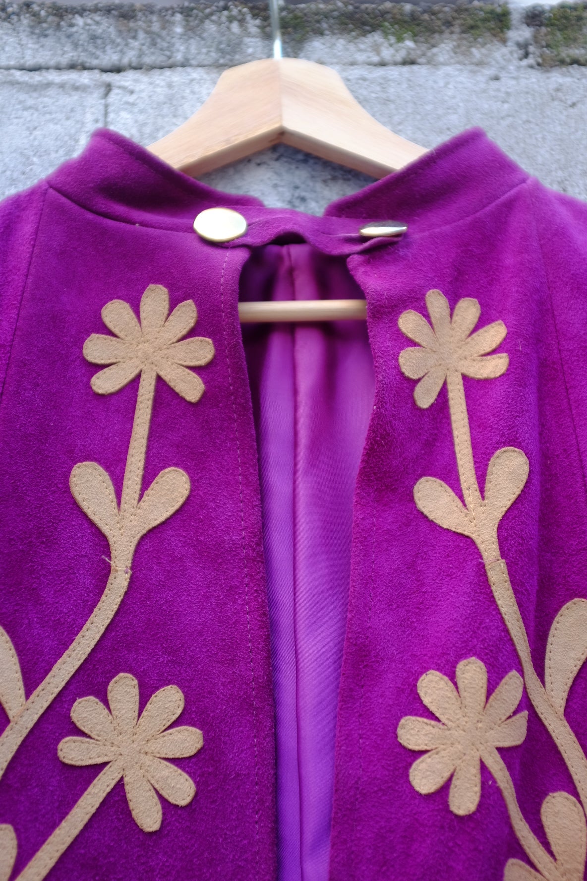 1970s Suede Purple Cape Floral Appliqué