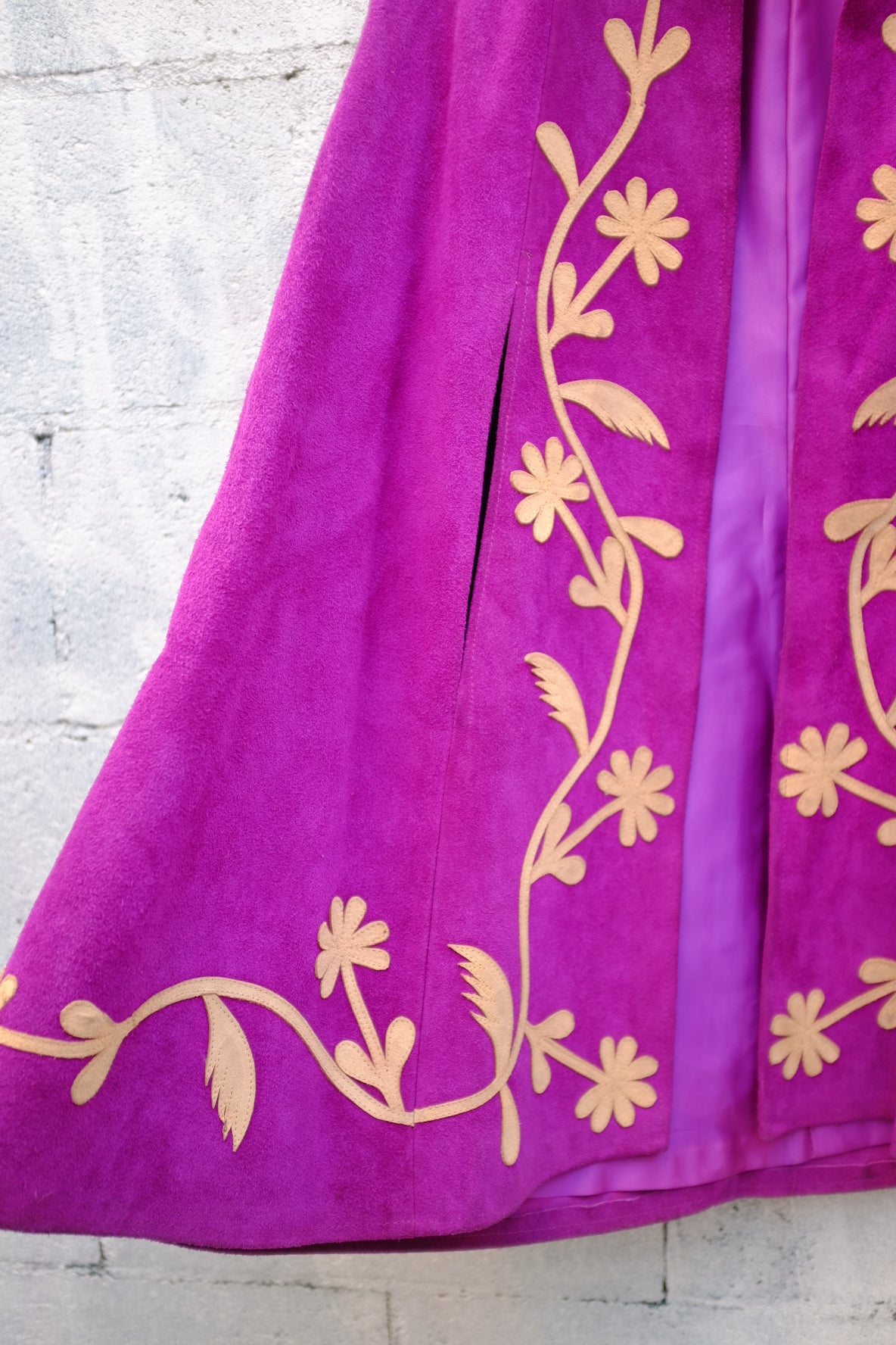 1970s Suede Purple Cape Floral Appliqué