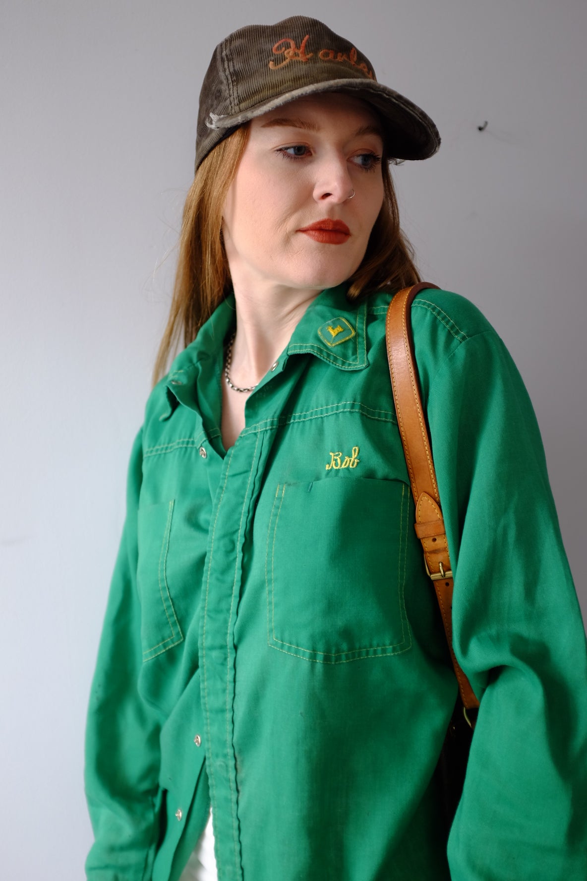 1970s Green Embroidered Snap Long Sleeve L