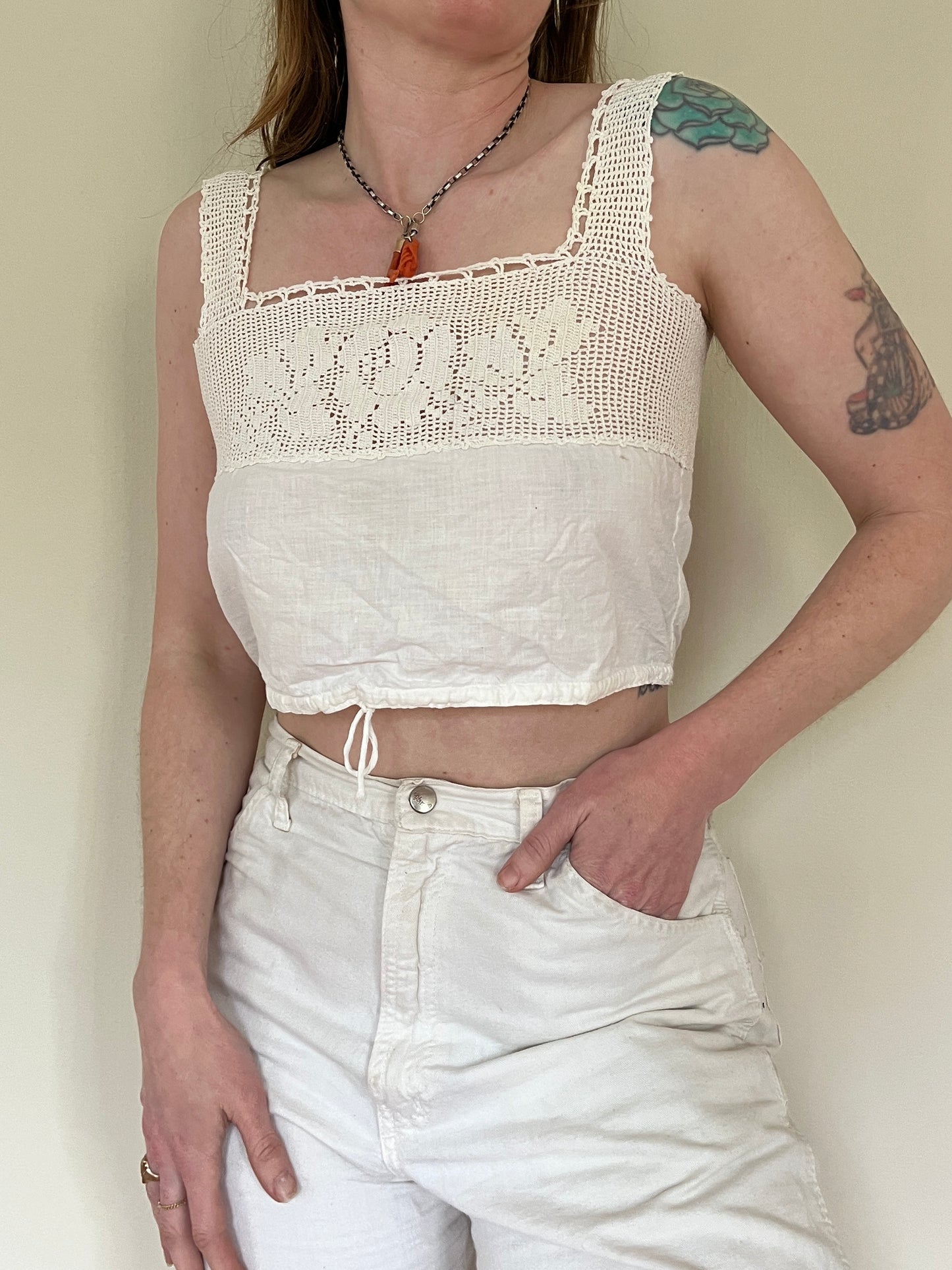 1900s Antique Victorian Camisole Rose Detailing