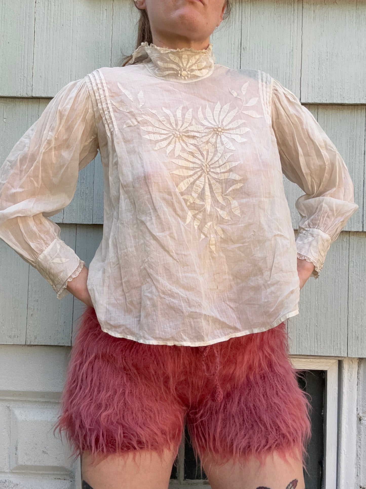 Antique Victorian Corset White Cotton Top S