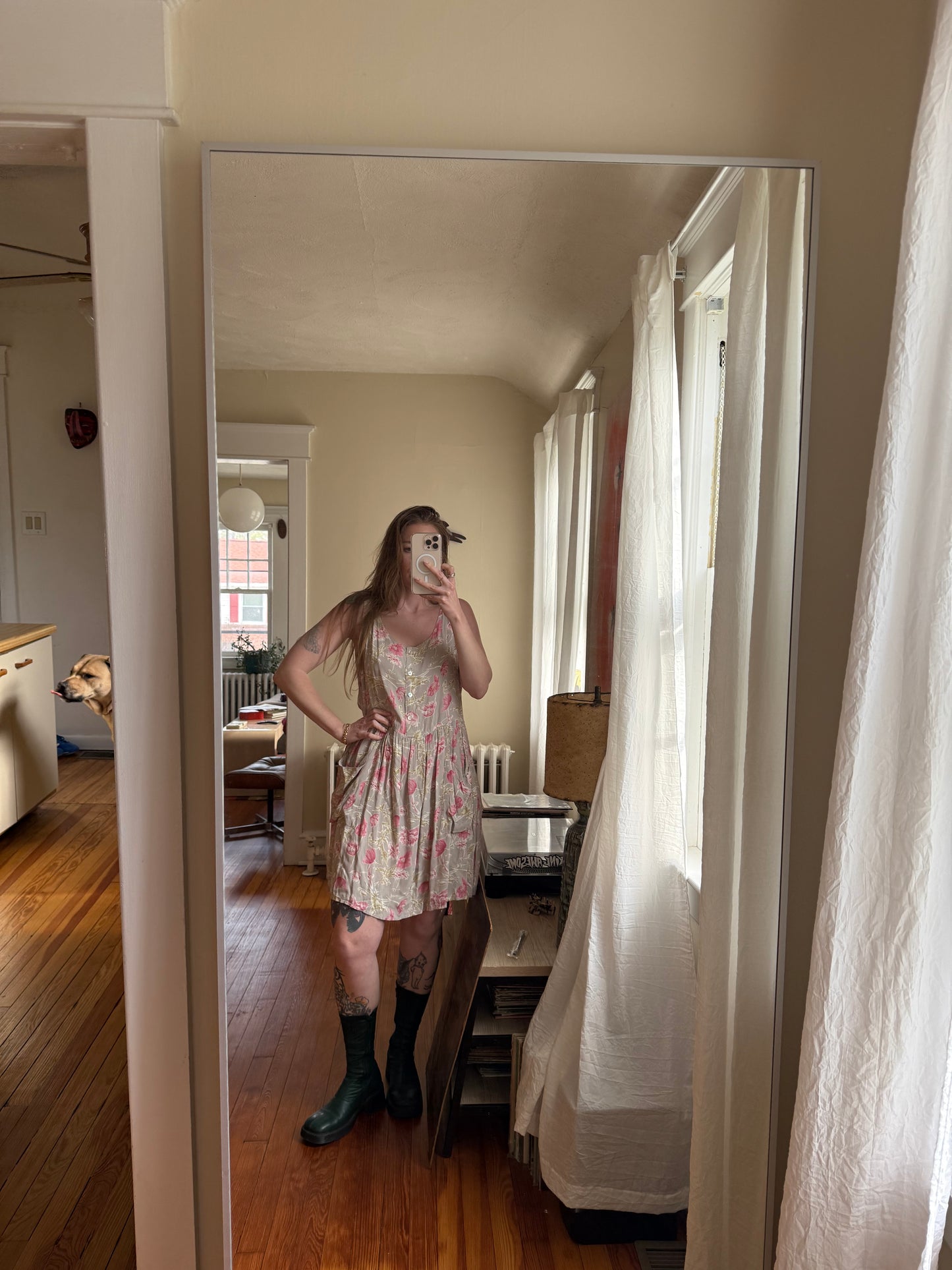 1990s Betsey Johnson Sheer Floral Dress & 1990s Floral Tank Dress