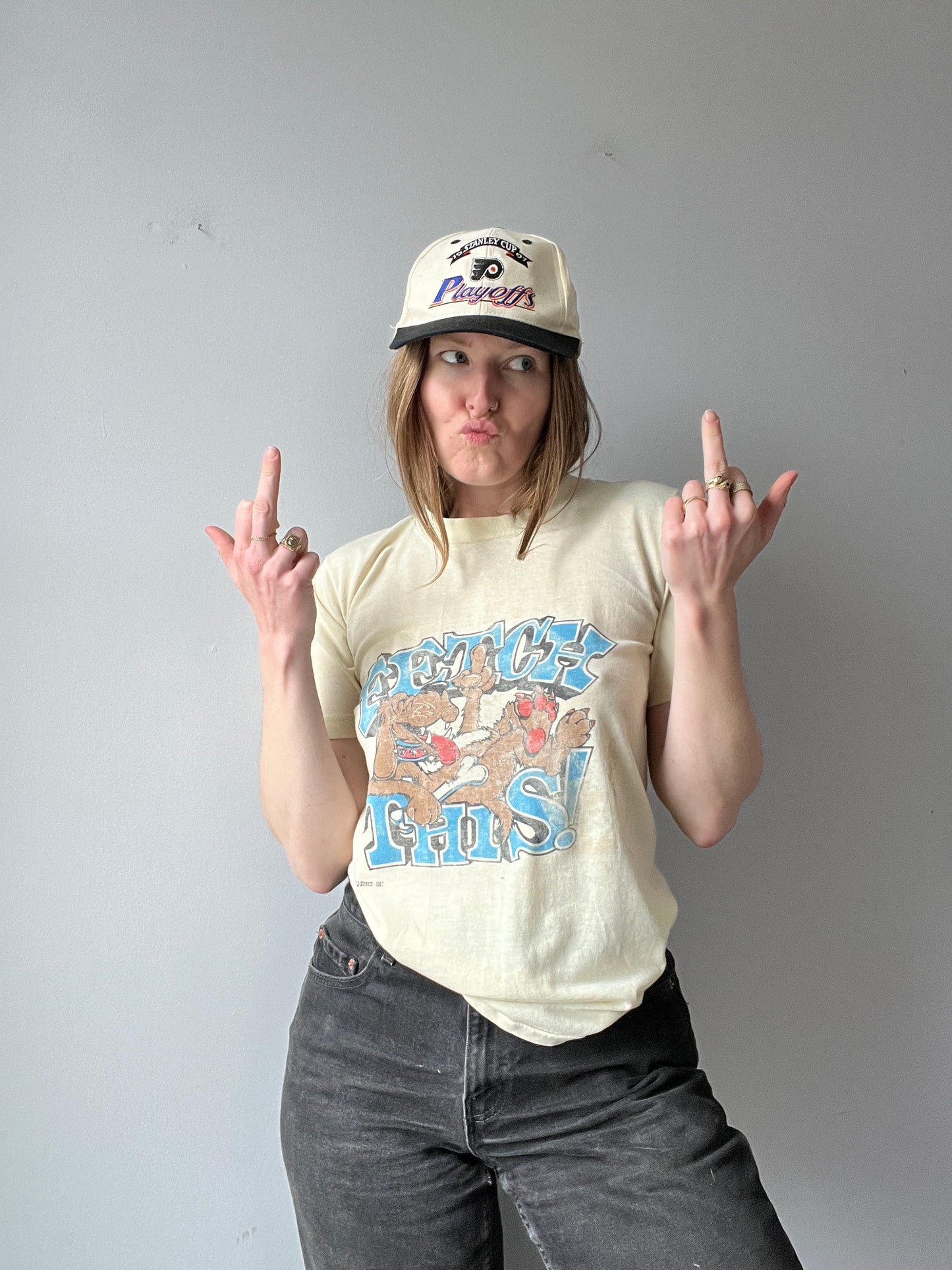 1980s Fetch This Middle Finger Doggy Shirt