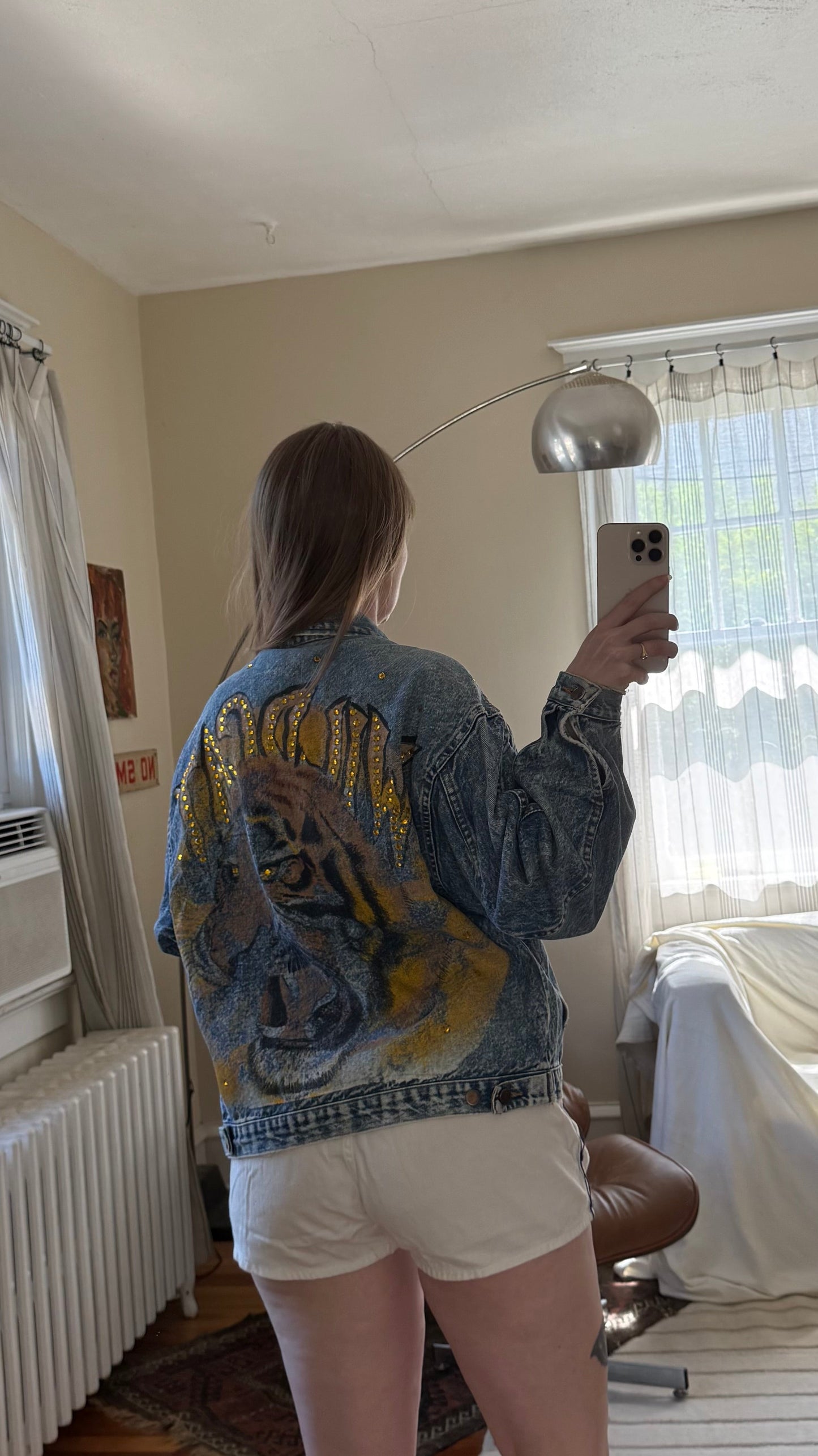 1980s Hand Painted Wild Cat Tiger Denim Jacket S-L