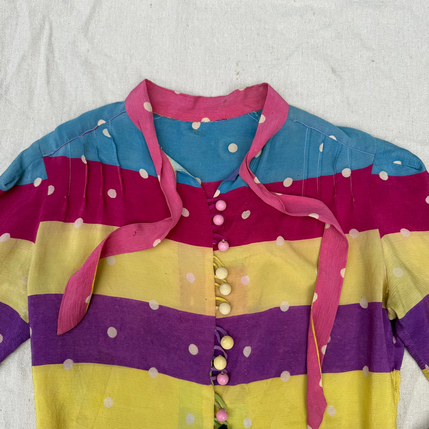 1930s Sorbet Striped & Polka Dot Silk Blouse