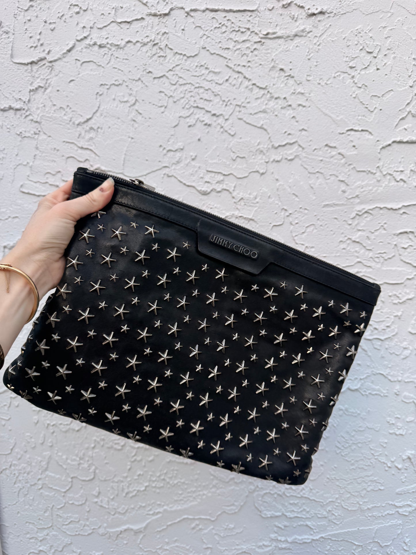 Jimmy Choo Leather Star Studded Clutch