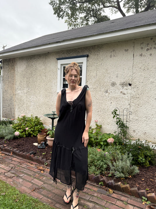 Silk Chiffon Black Flowy Dress