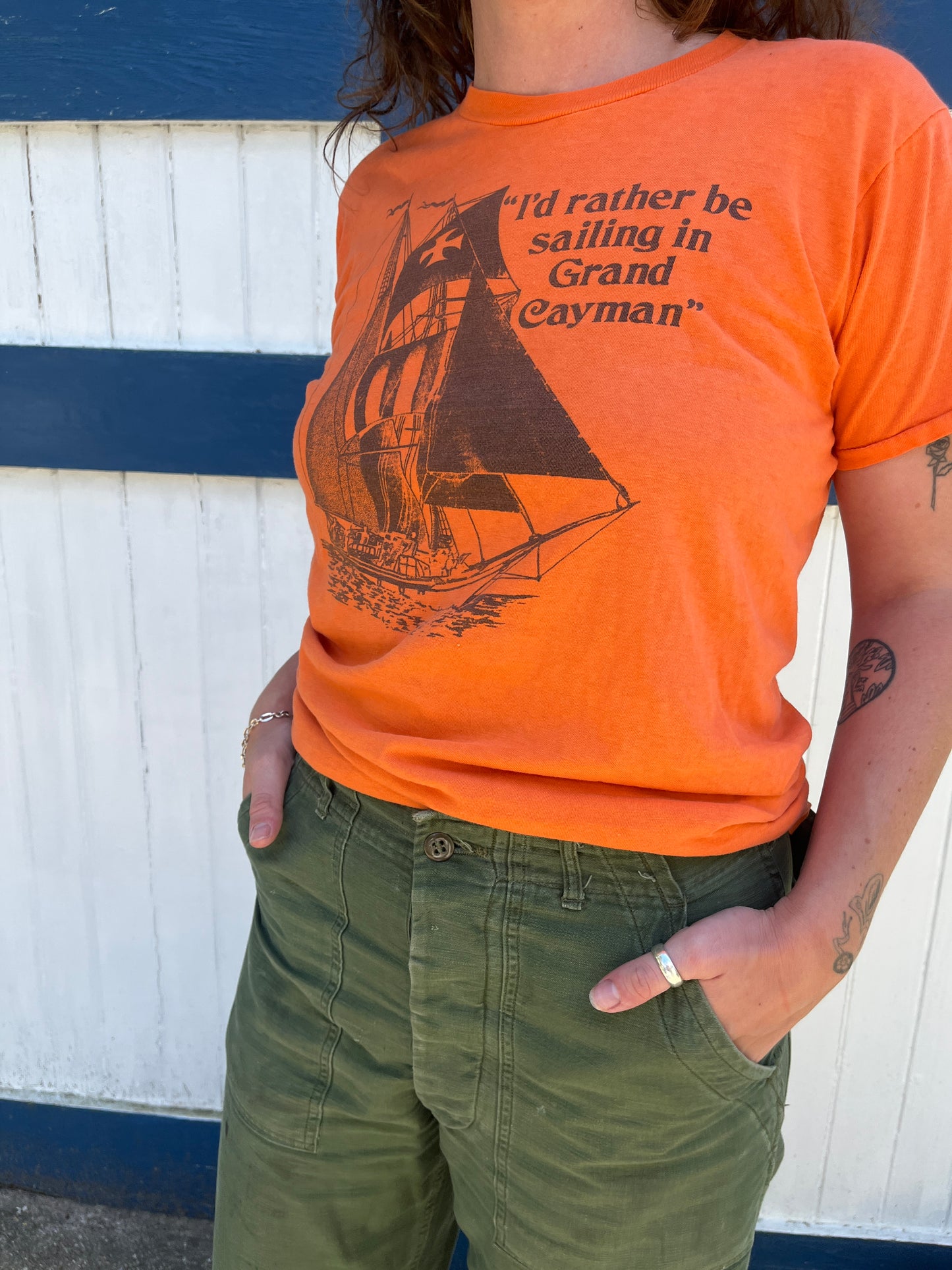 Vintage 1970s I’d Rather Be Sailing Orange Tee