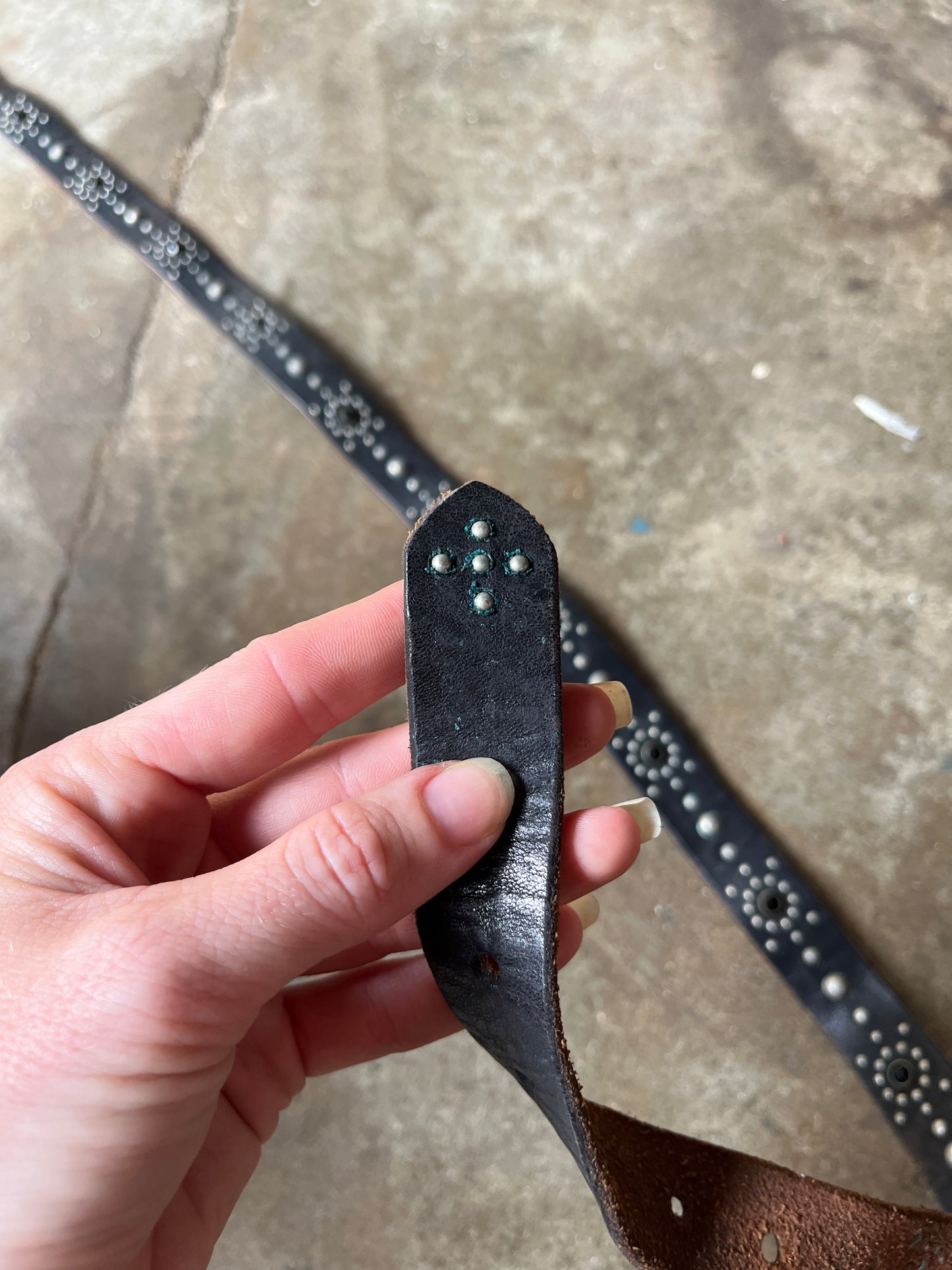 1930s Black Leather Studded and Jeweled Belt