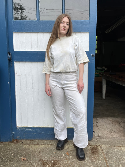 1940s White Thrashed Crew Neck