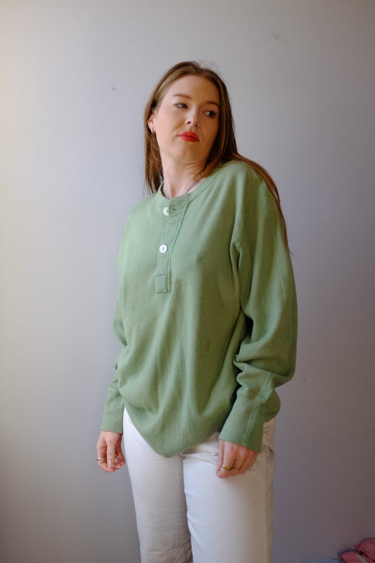 Vintage 1940s Wool Green Henley L