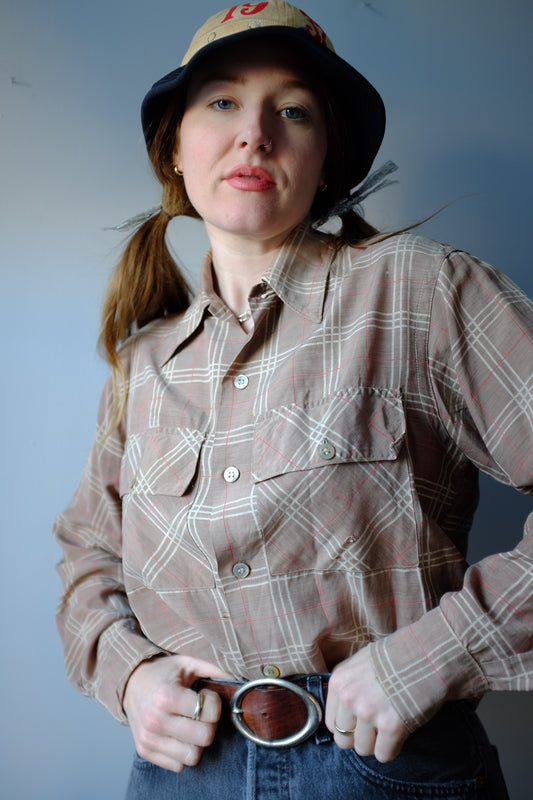 1930s Plaid Loop Collar Button Up