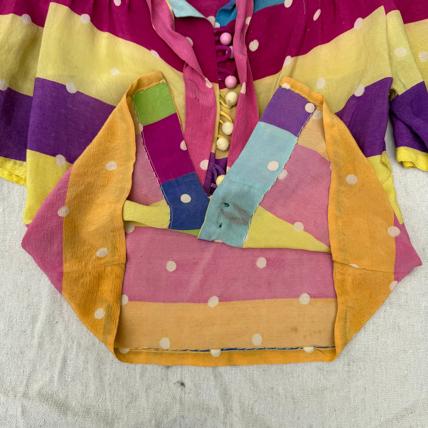 1930s Sorbet Striped & Polka Dot Silk Blouse
