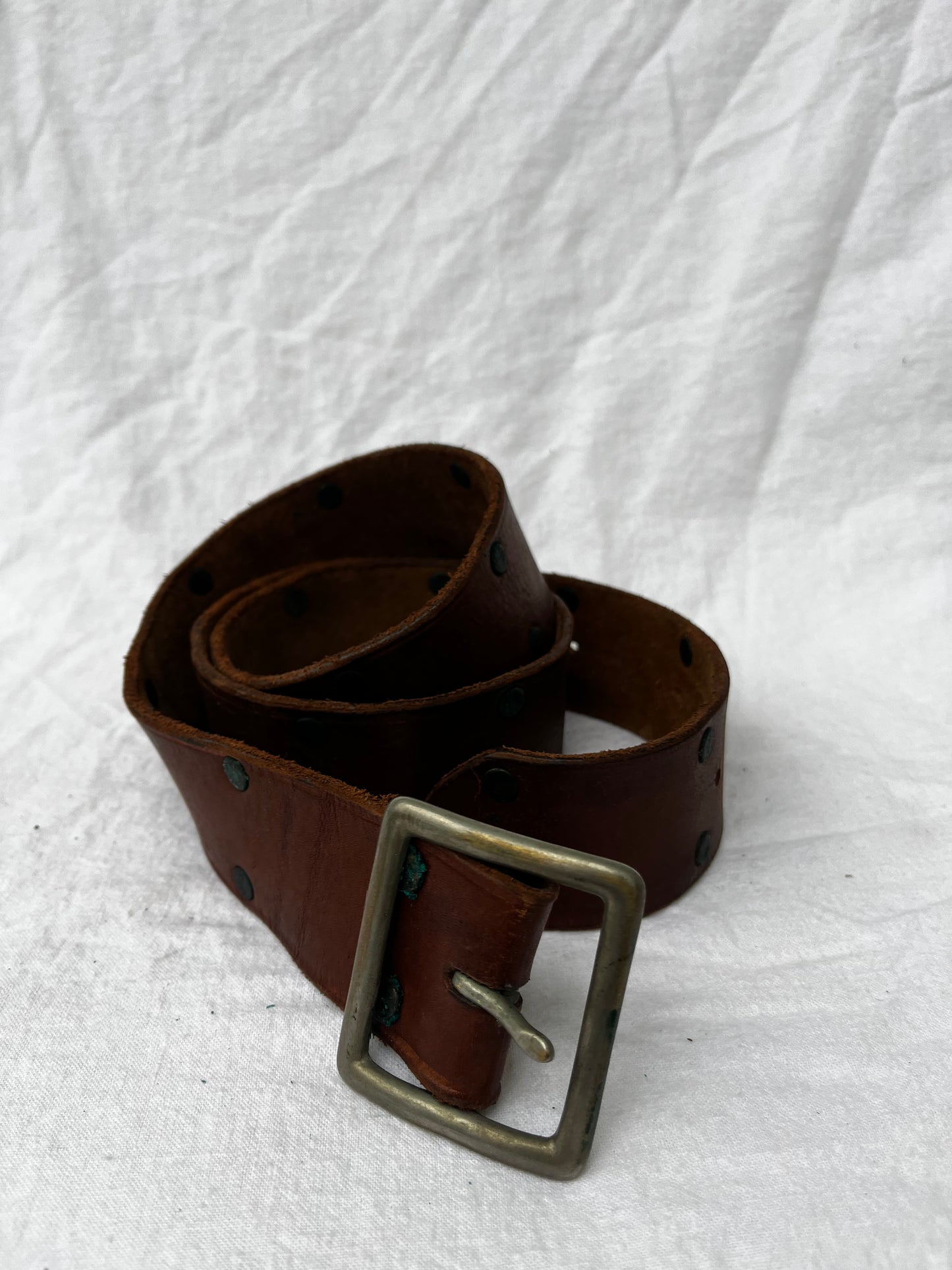 Brown Leather Belt With Brass Buckle 23”-39”