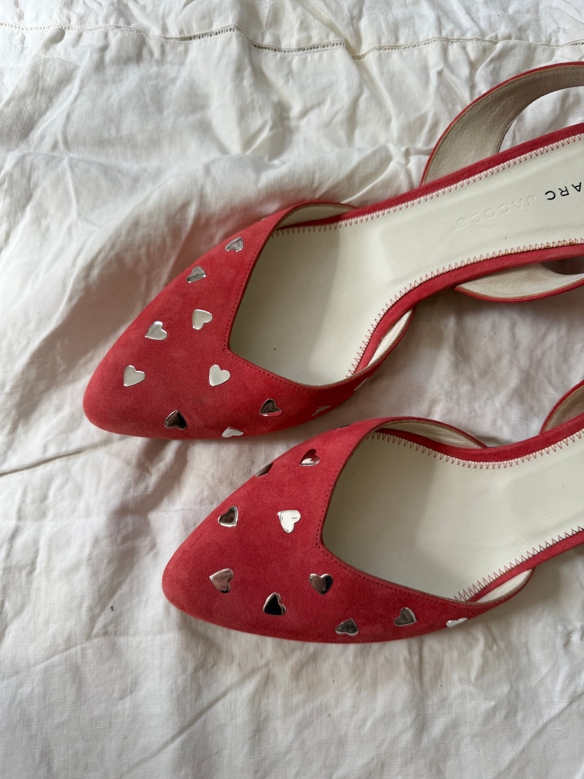 Vintage Marc Jacobs Pink Suede Heels with Heart Detailing 9.5