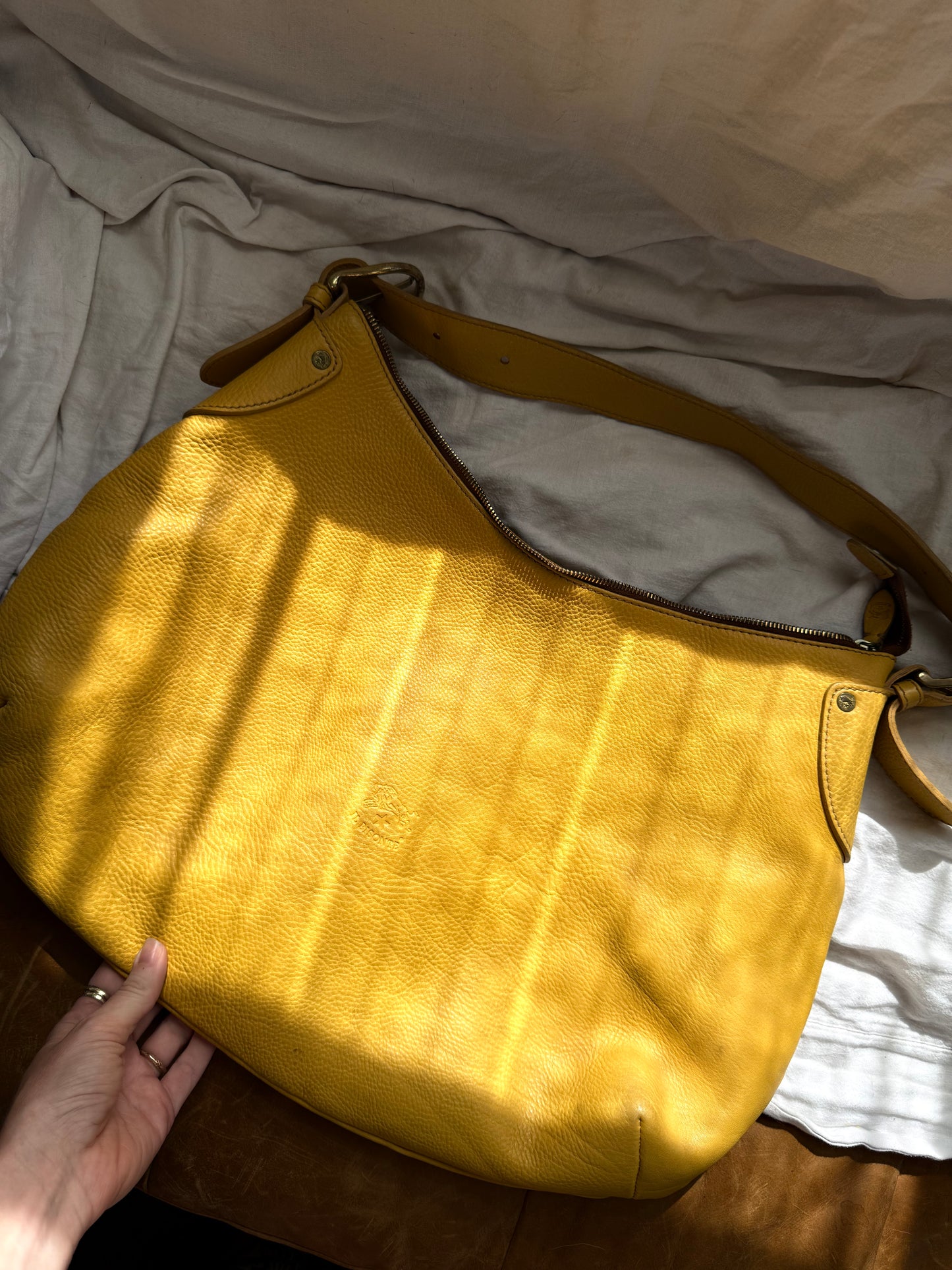 1990s Yellow Leather Il Bisonte Hobo Shoulder Bag
