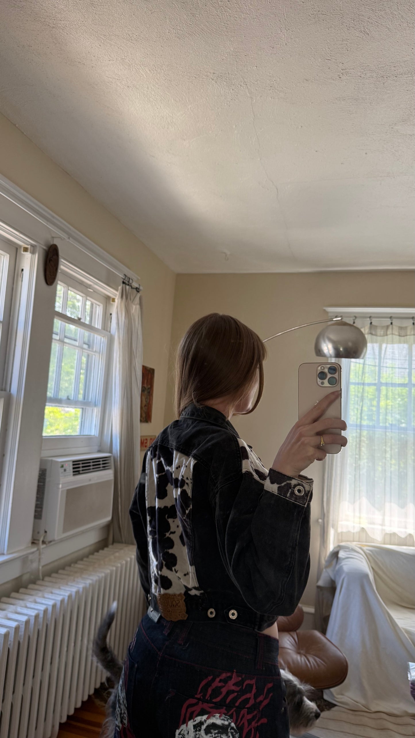 1980s Squeeze Black Denim Jacket with Cow Print