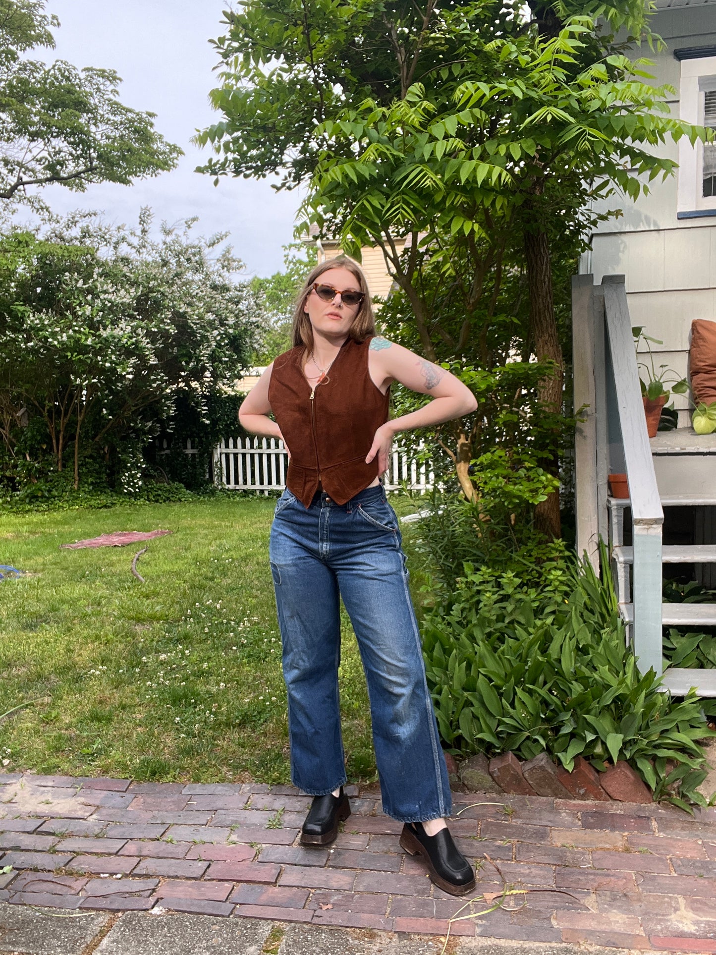 1930s 1940s Buckle Back Suede Zip Up Vest