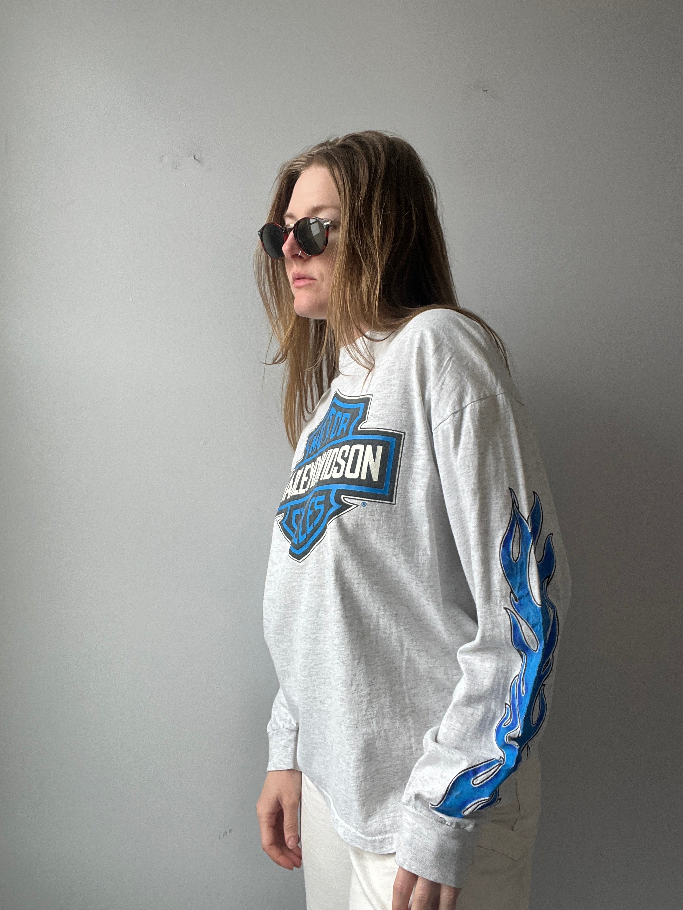 1990s Harley Davidson Blue Flame Long Sleeve L – Honey Cycle Vintage