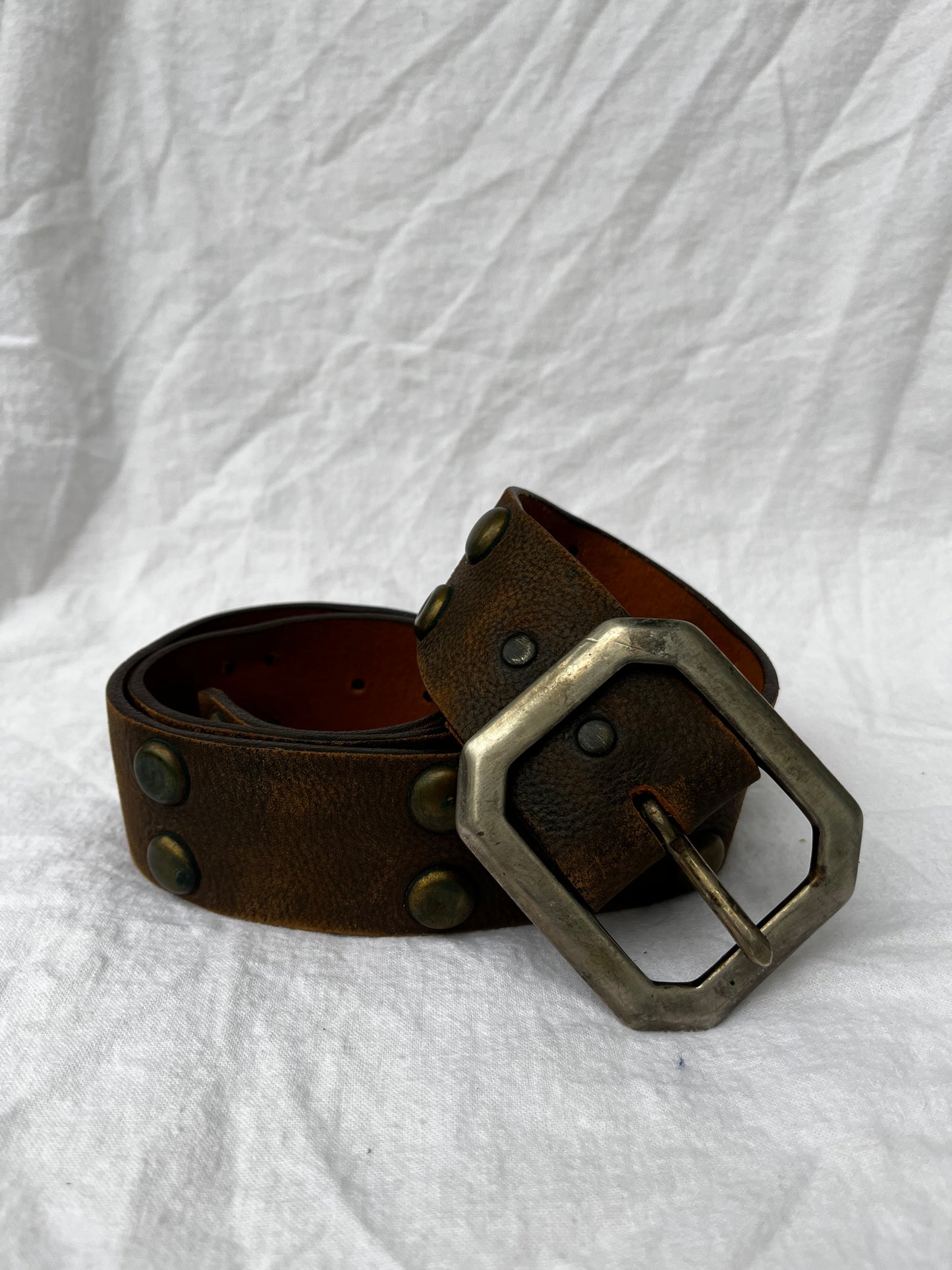 Brown Leather Belt with Brass Studs 32”-38”