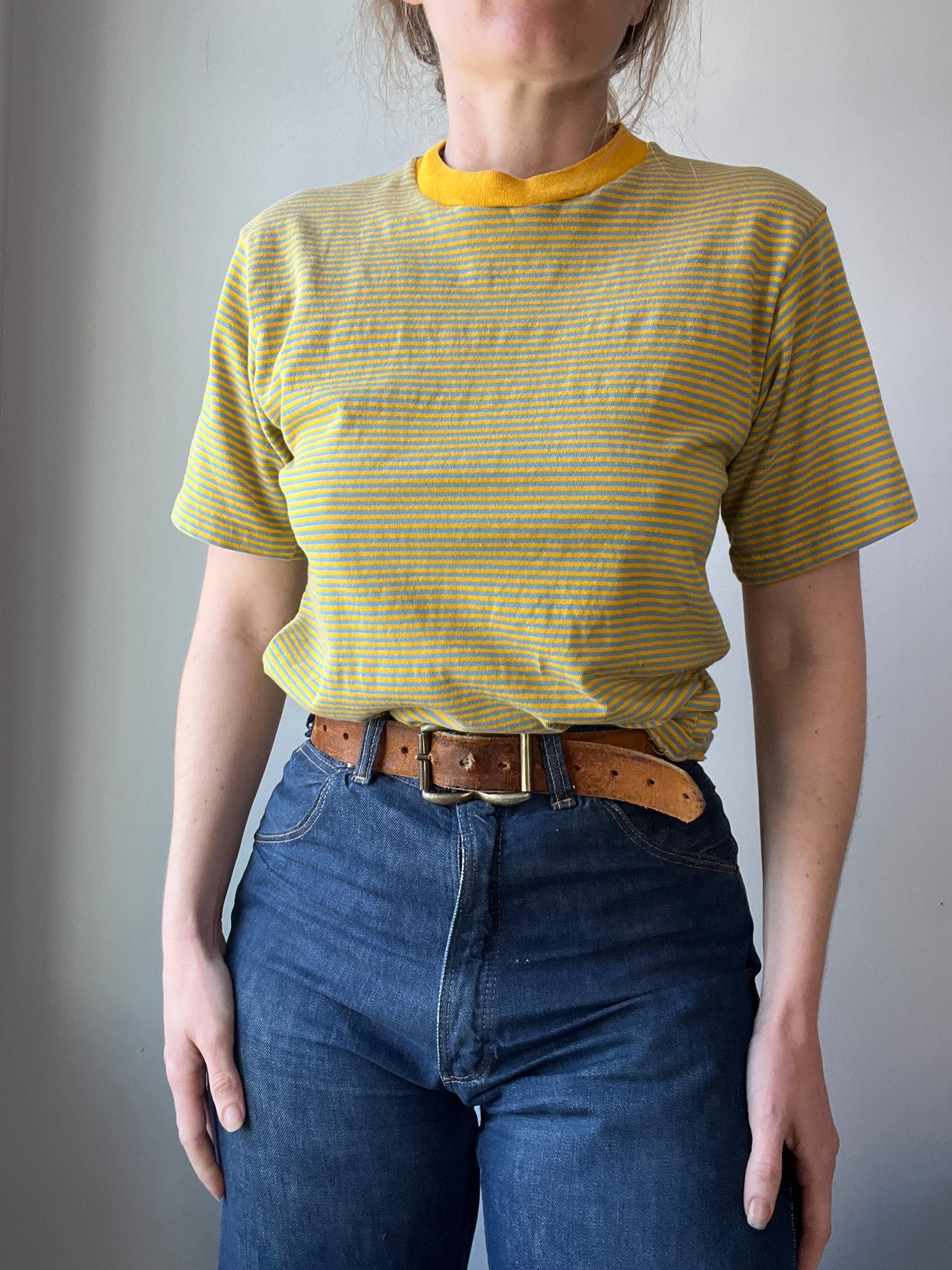 1970s Yellow and Blue Striped Cotton Tee