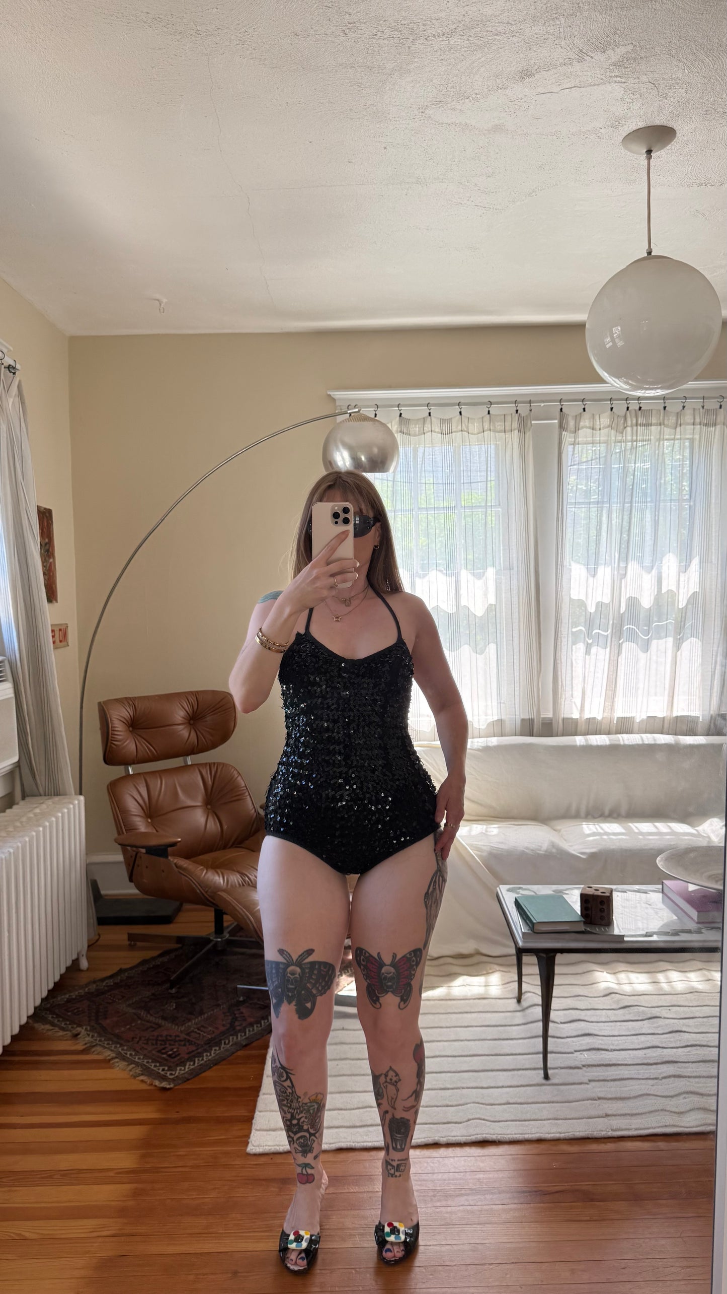 1960s Showgirl Full Sequin Leotard S