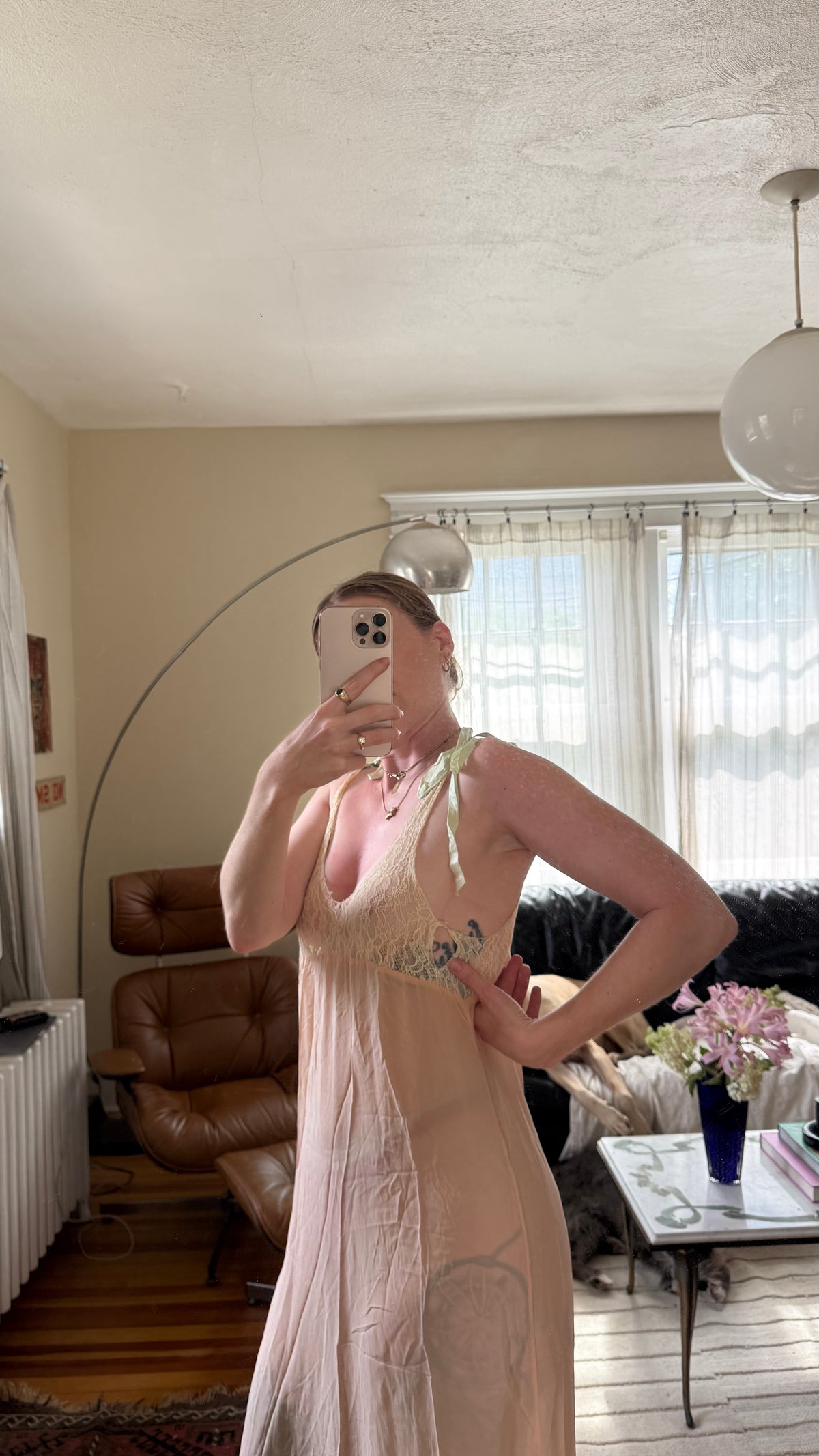 1920s Pink Silk and Lace Slip Dress