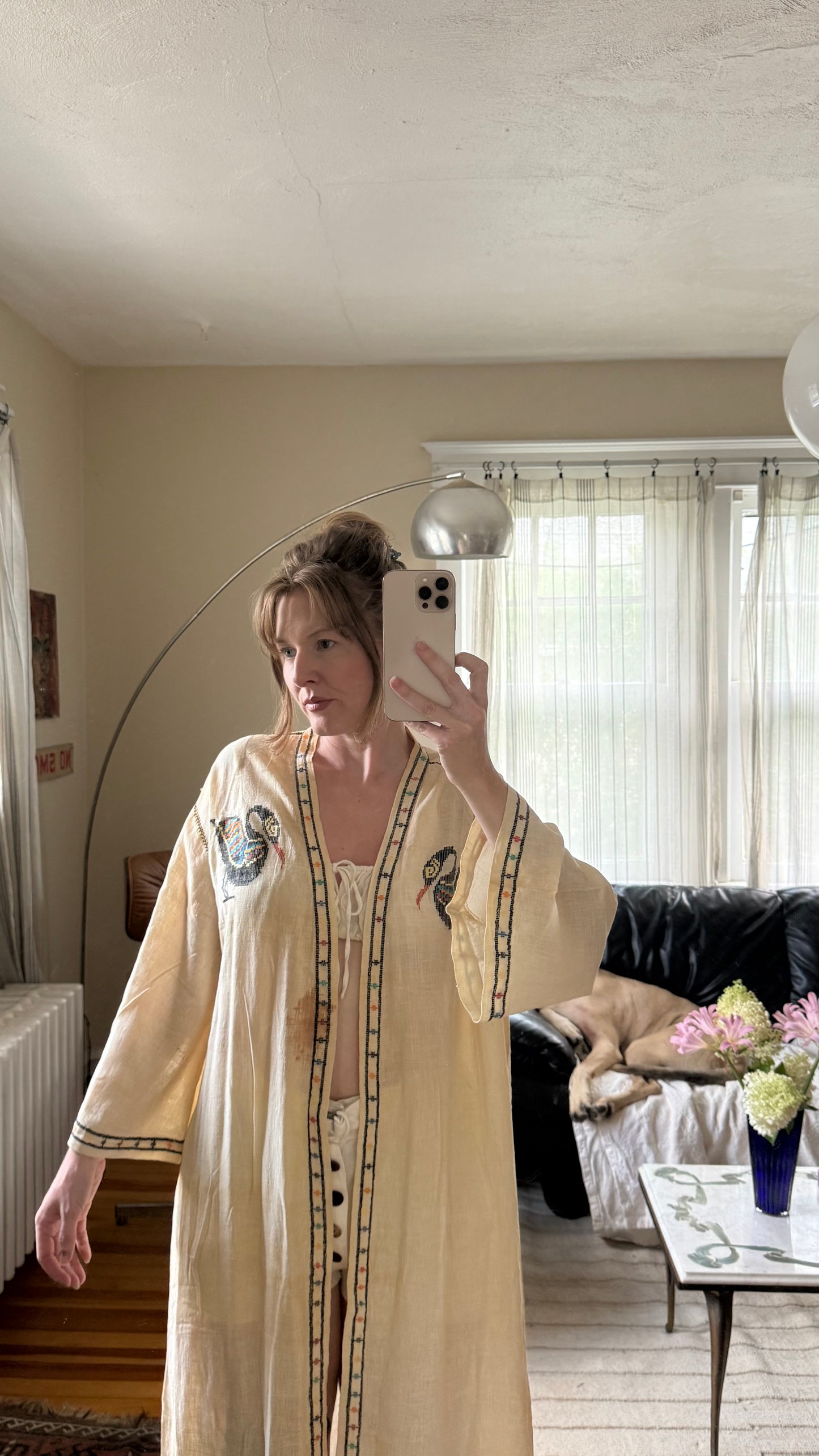 1930s Maybe Older Swan Embroidered Duster
