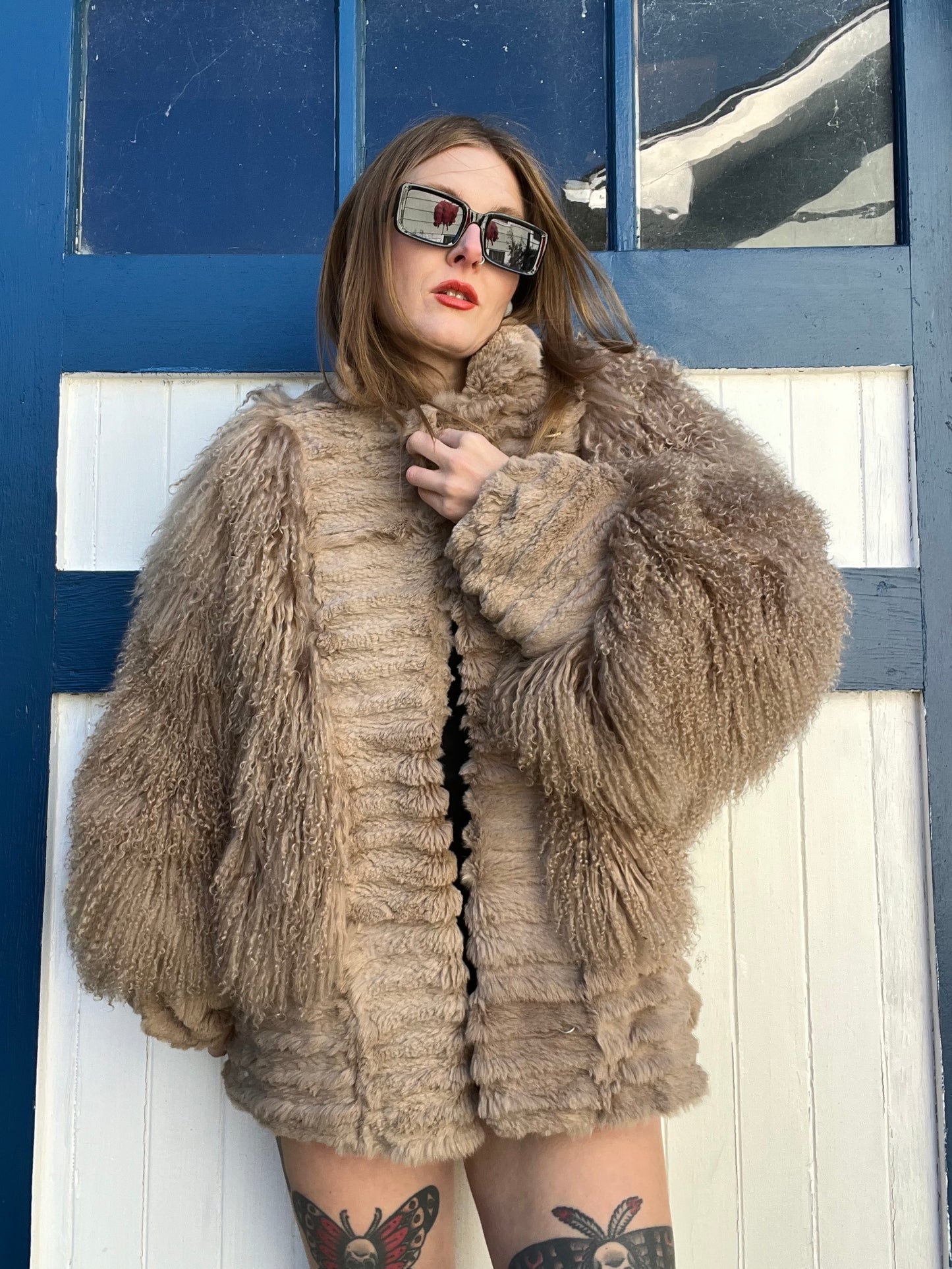 Vintage Mongolian Lamb & Rabbit Fur Coat