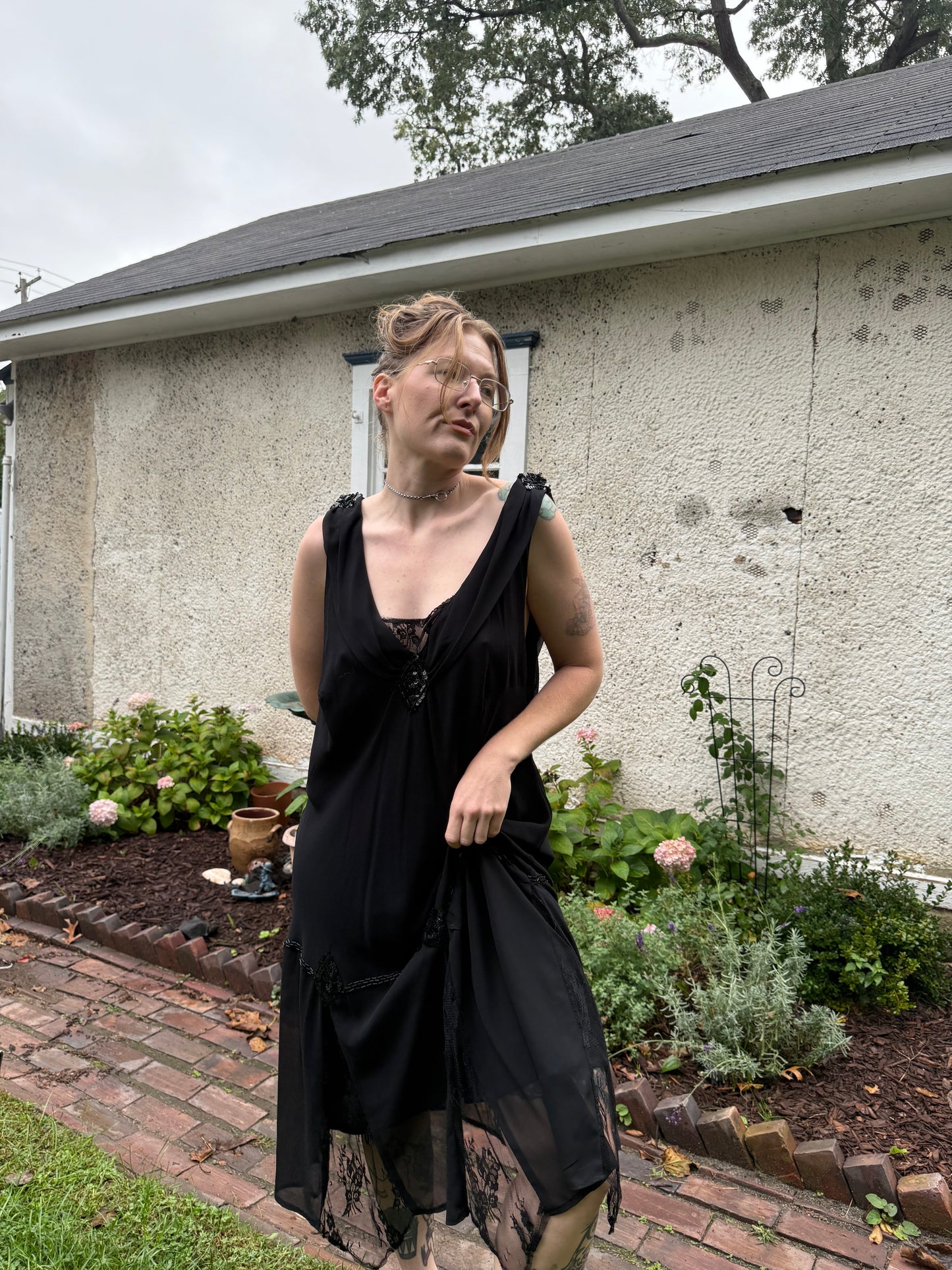 Silk Chiffon Black Flowy Dress