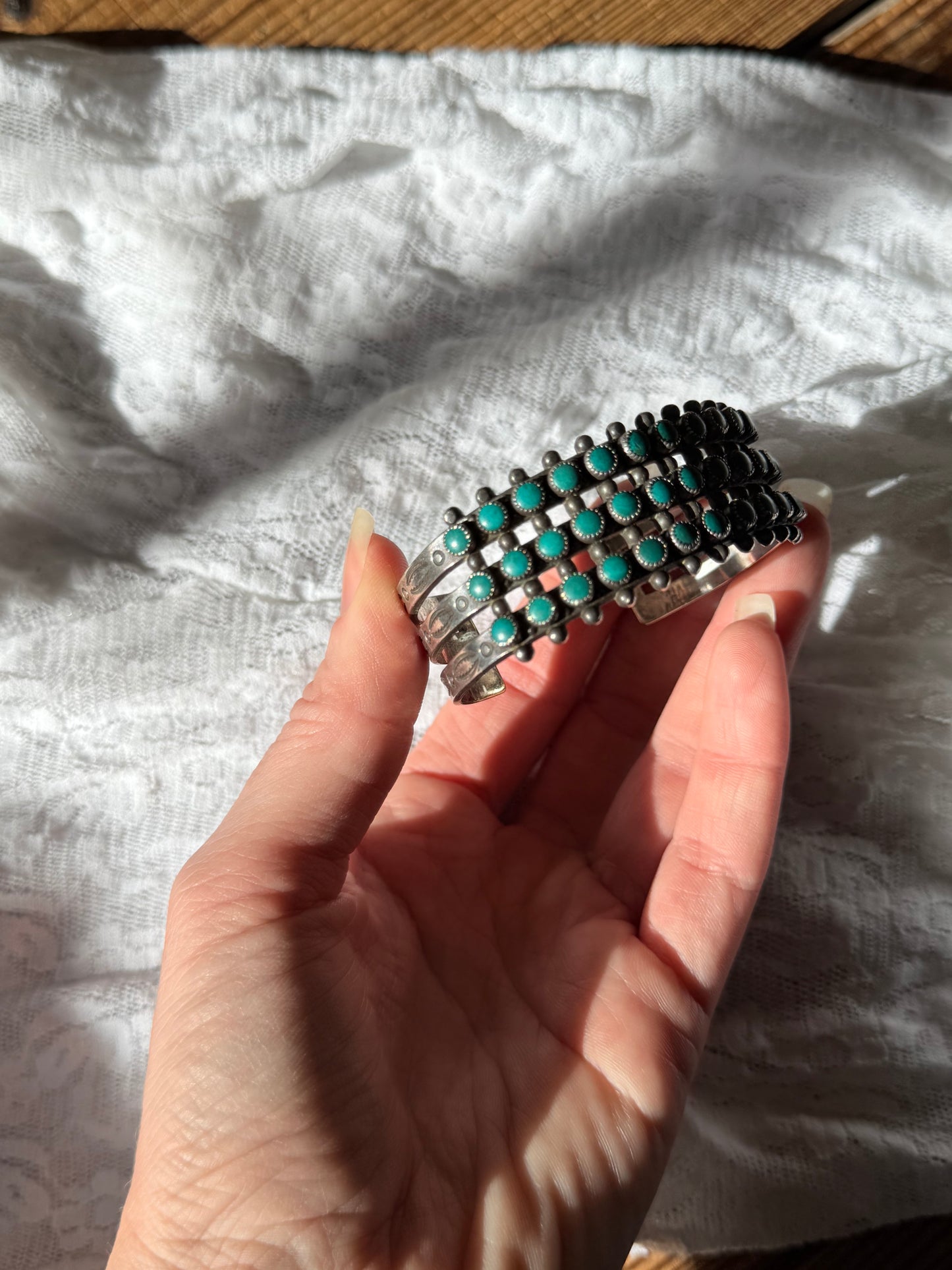 Antique Zuni 3 Row Snake Eye Turquoise 925 Silver Cuff