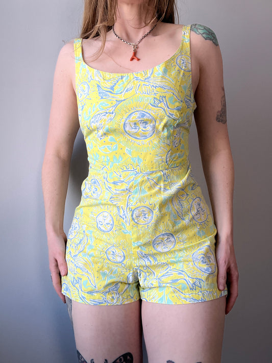 Vintage Moon and Stars Cotton Romper S