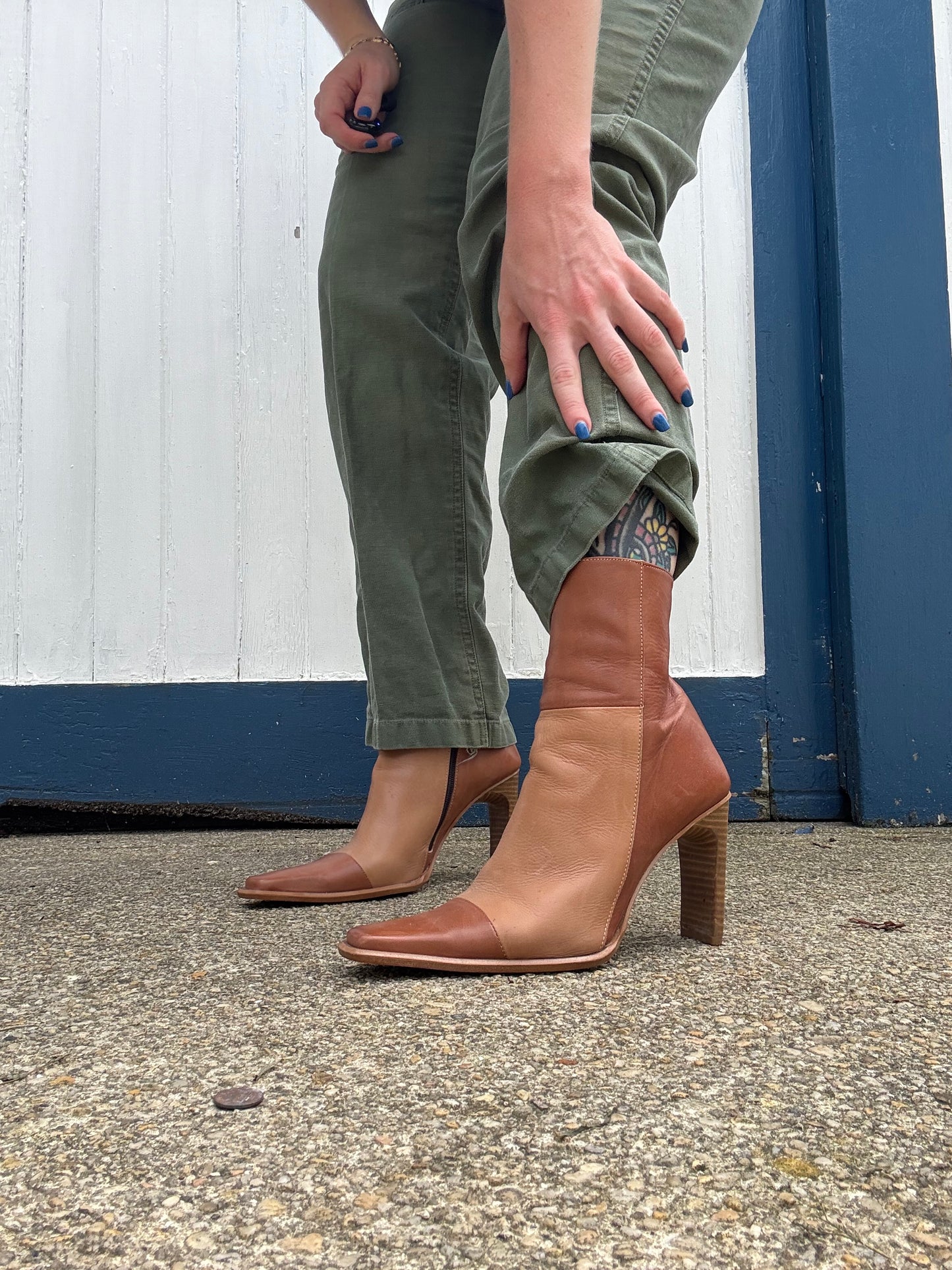 1980s Leather Color Block Boots Size 8