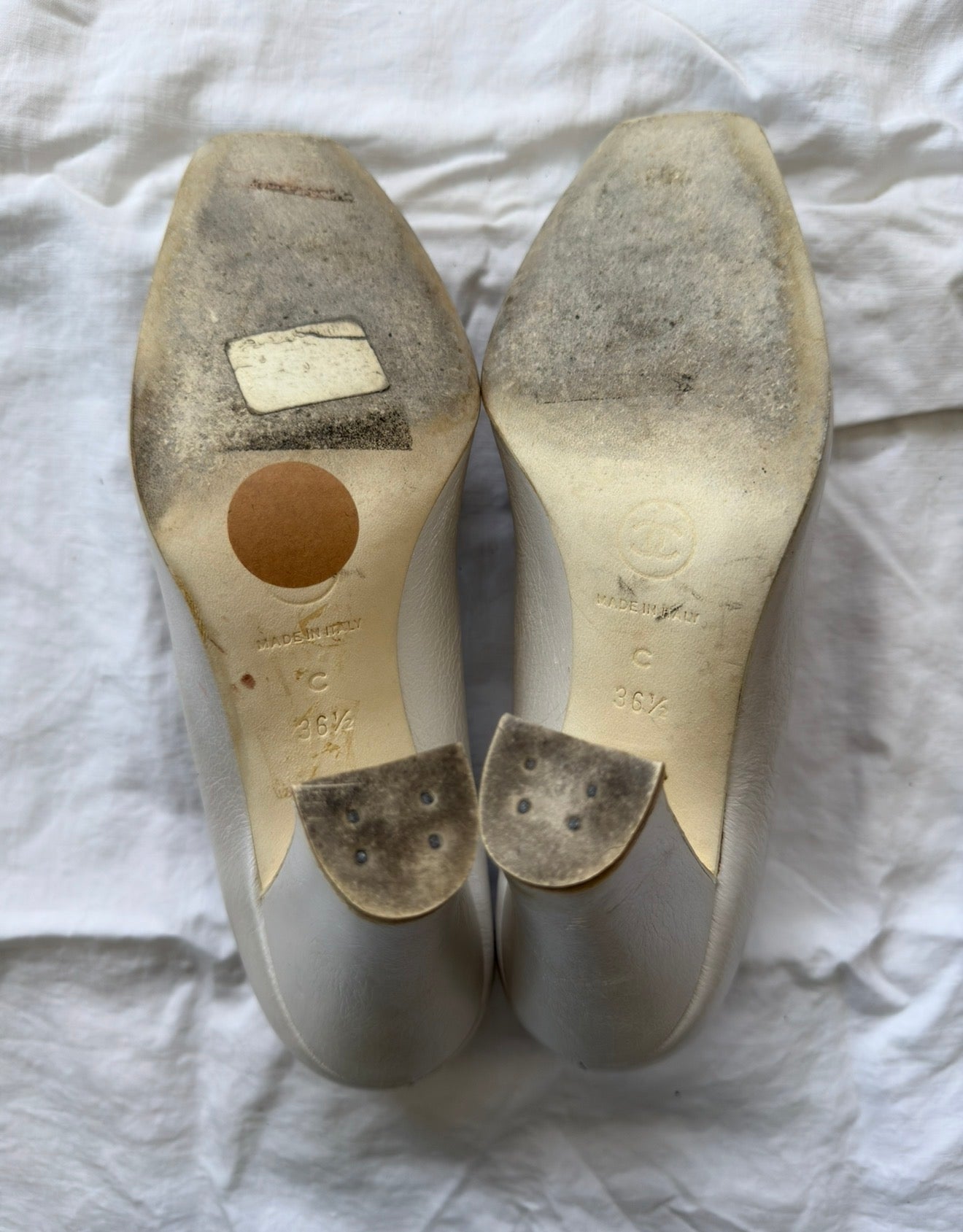 Vintage White Square Toe Chanel Heels 36.5