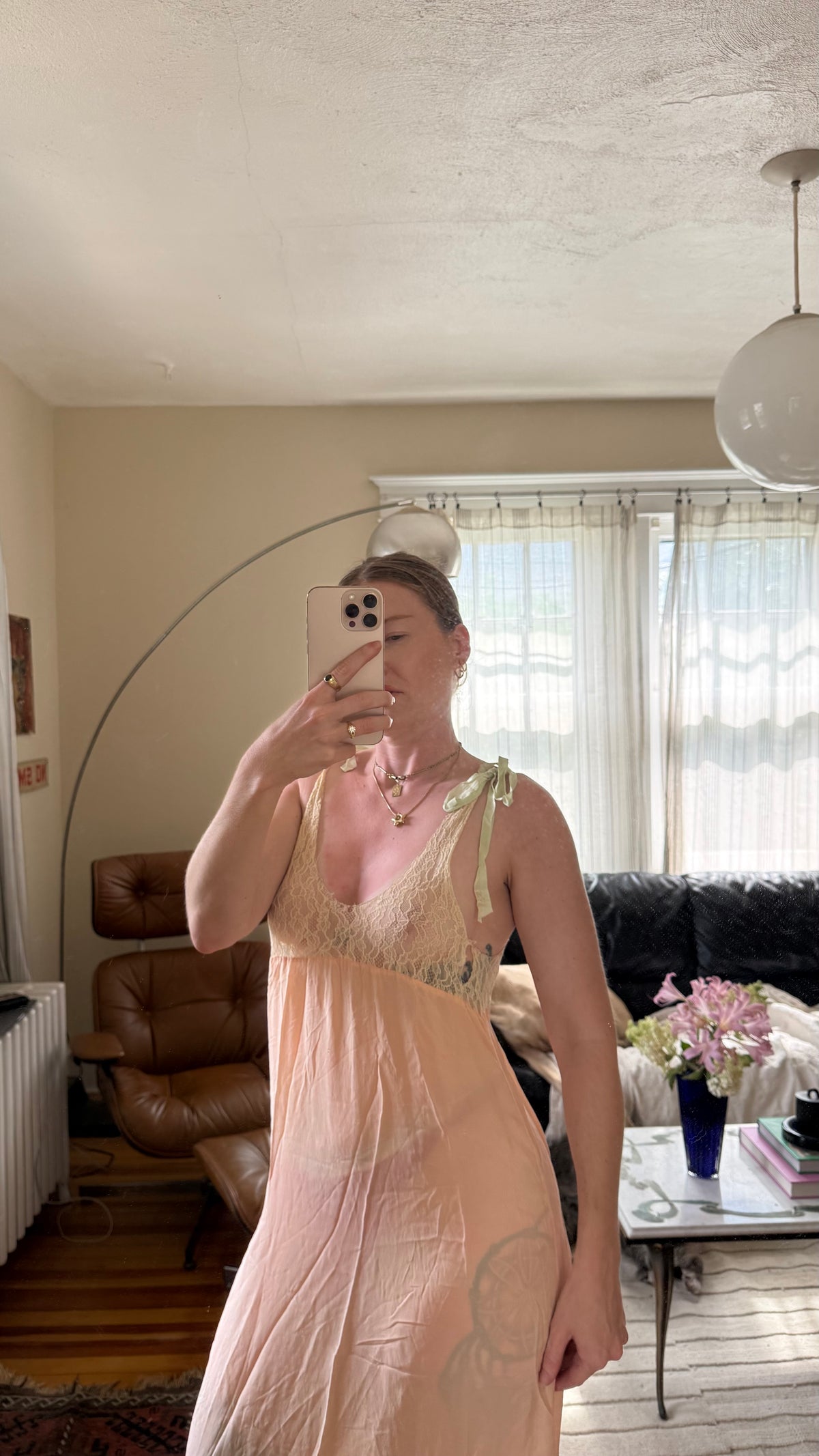 1920s Pink Silk and Lace Slip Dress