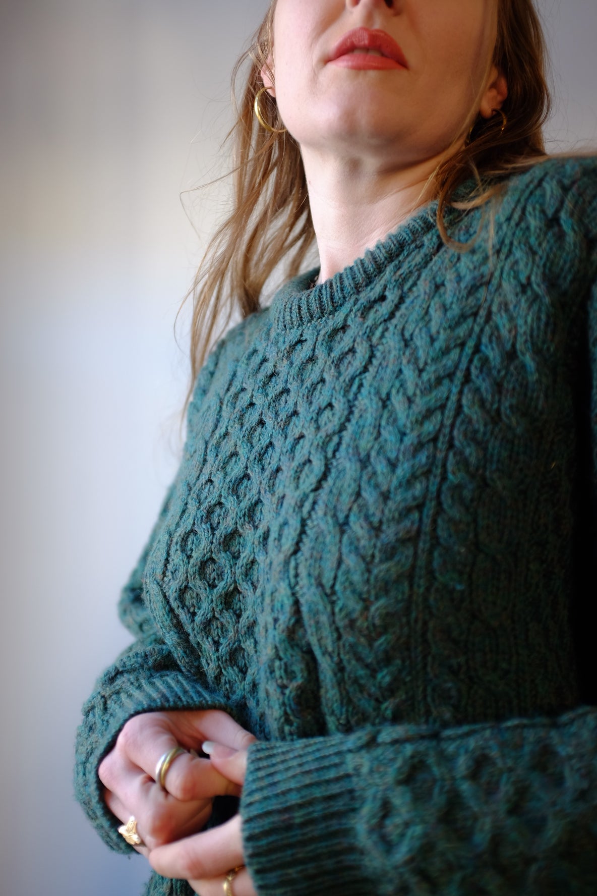 Deep Green Cable Knit Fisherman’s Sweater L