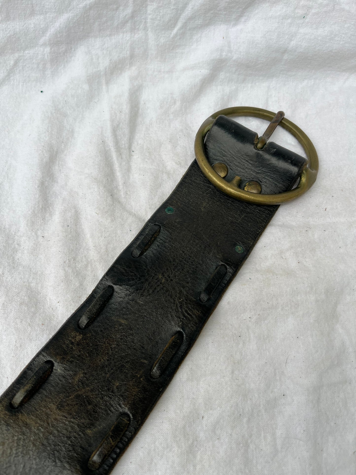 Wide Black Leather Belt with Brass Buckle 38”-41”