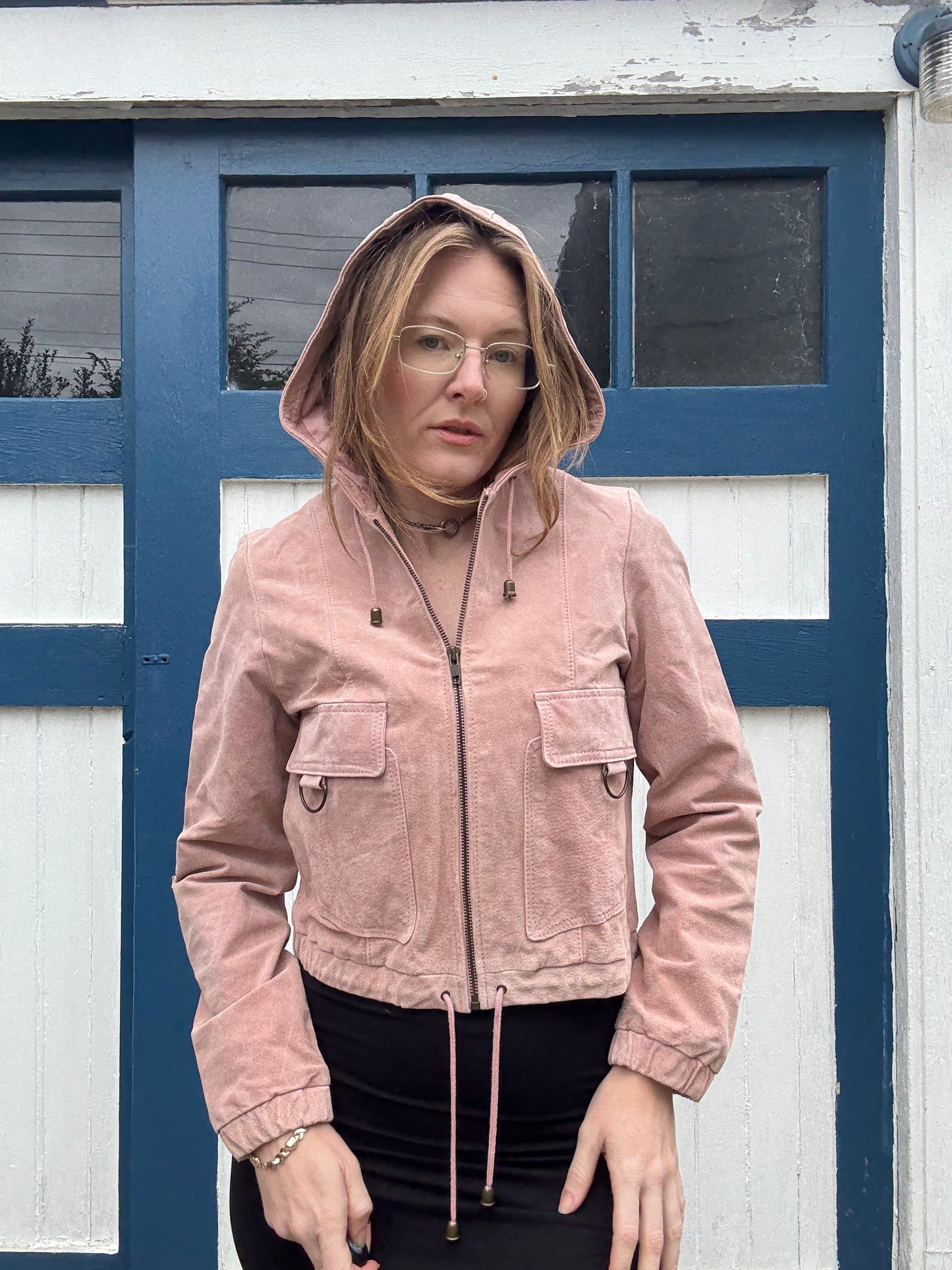 1990s Pink Suede Wilson’s Leather Hoodie Style Jacket