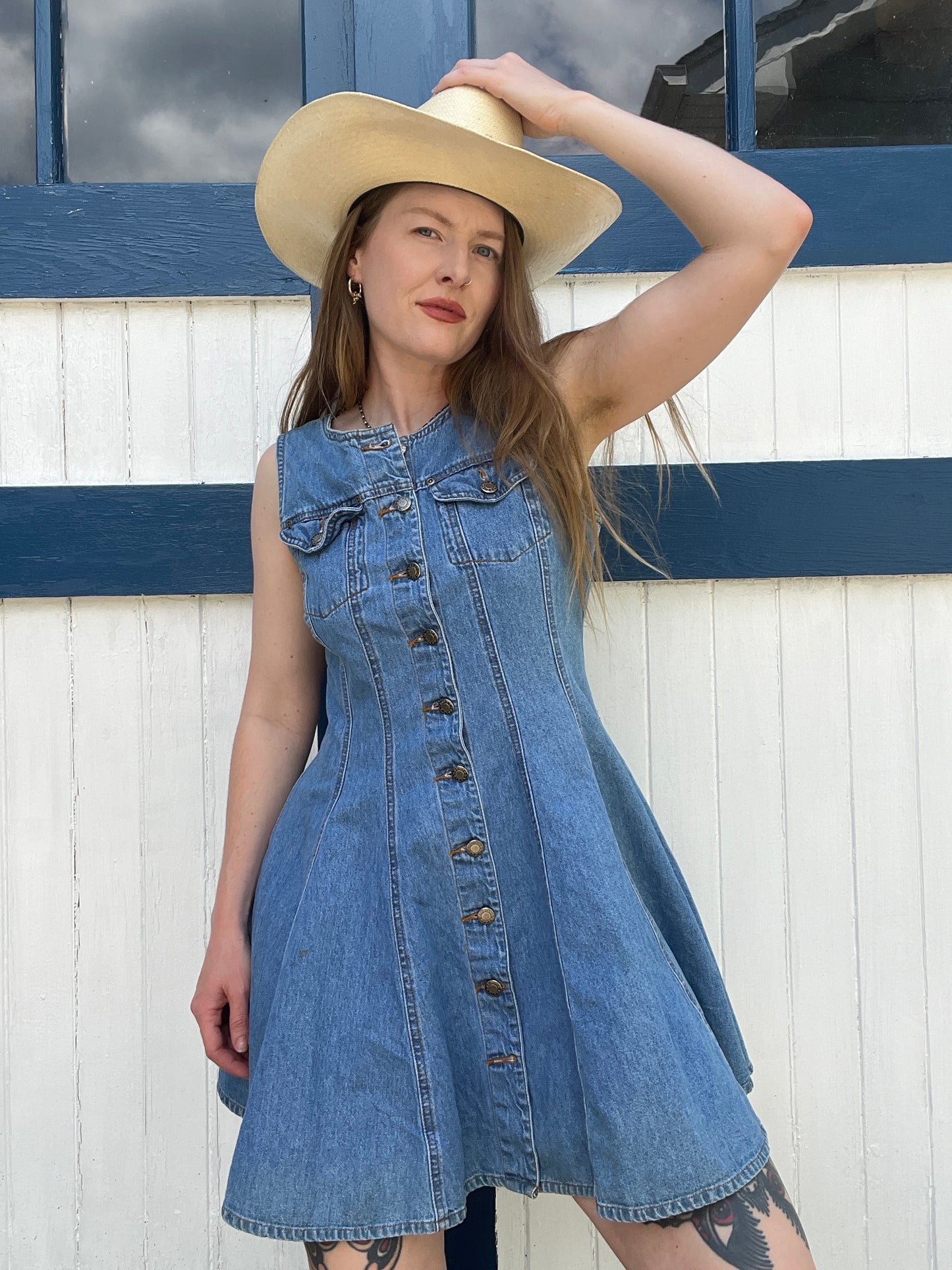 Vintage 1980s 1990s Button Up Denim Mini Dress