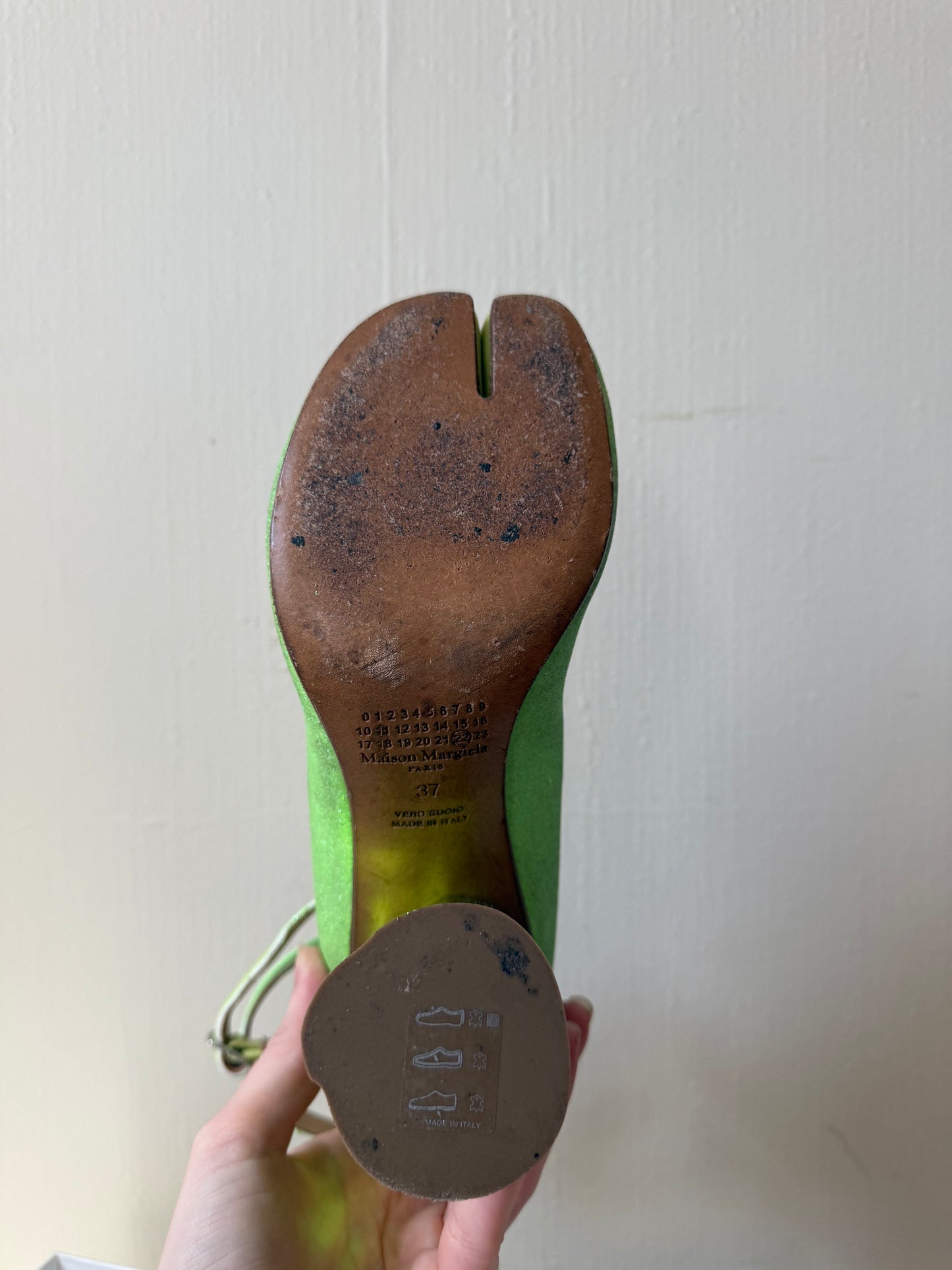 Maison Margiela Green Sparkly Dented Heel Lace Up Heels