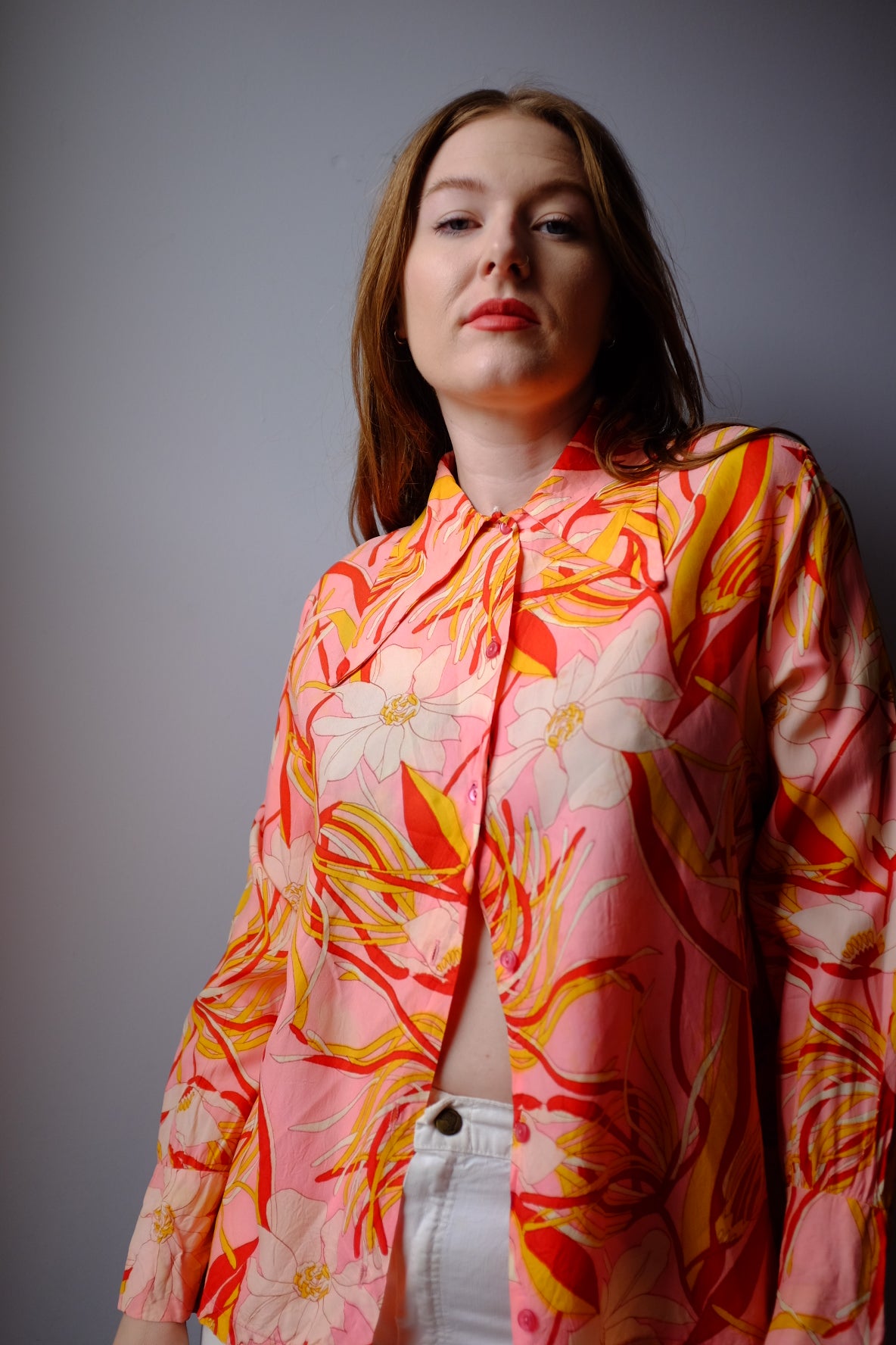 Vintage 1960’s Silk Dagger Collar Blouse M