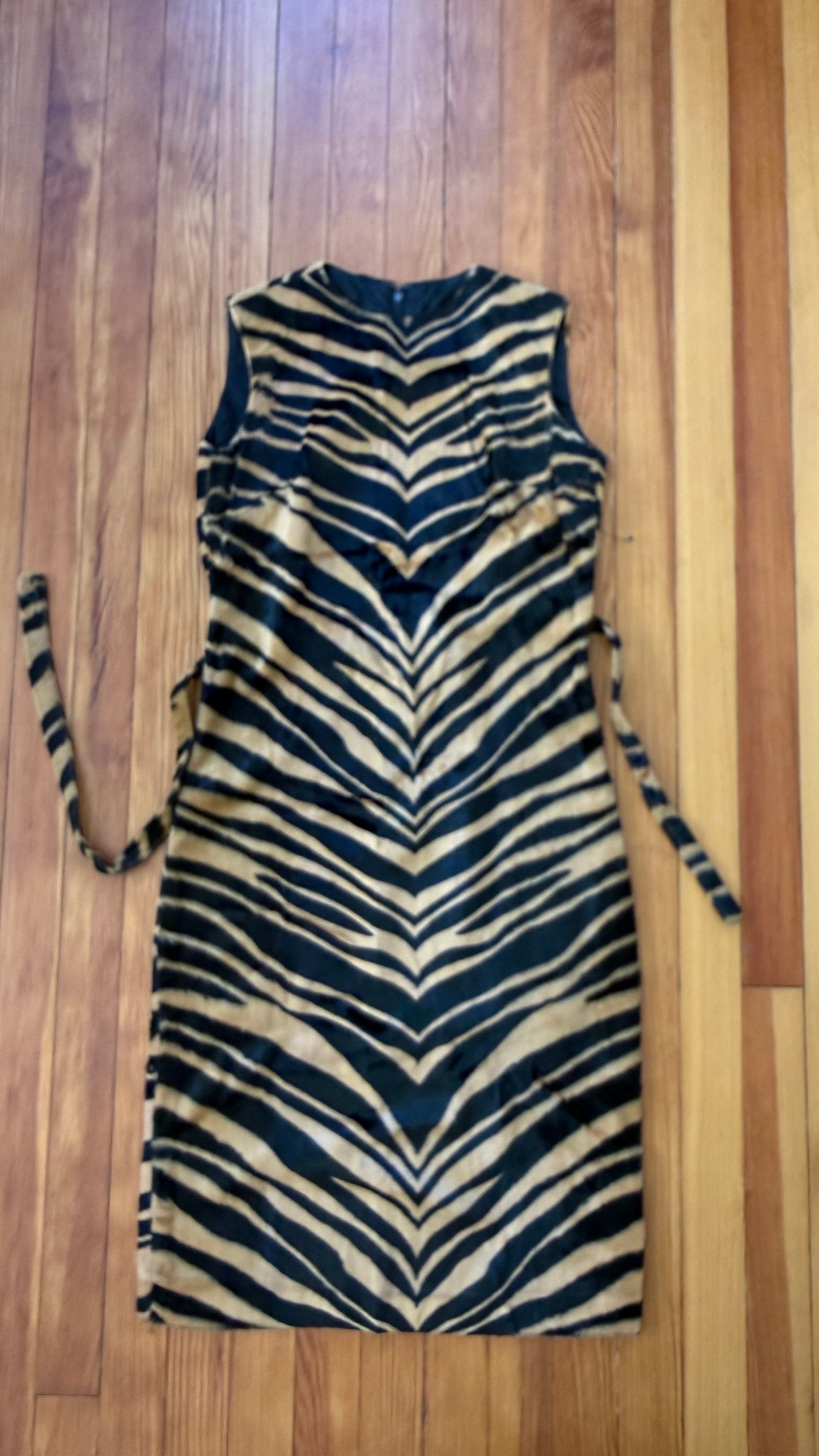 1960s Tiger Print Velvet-y Shift Dress S