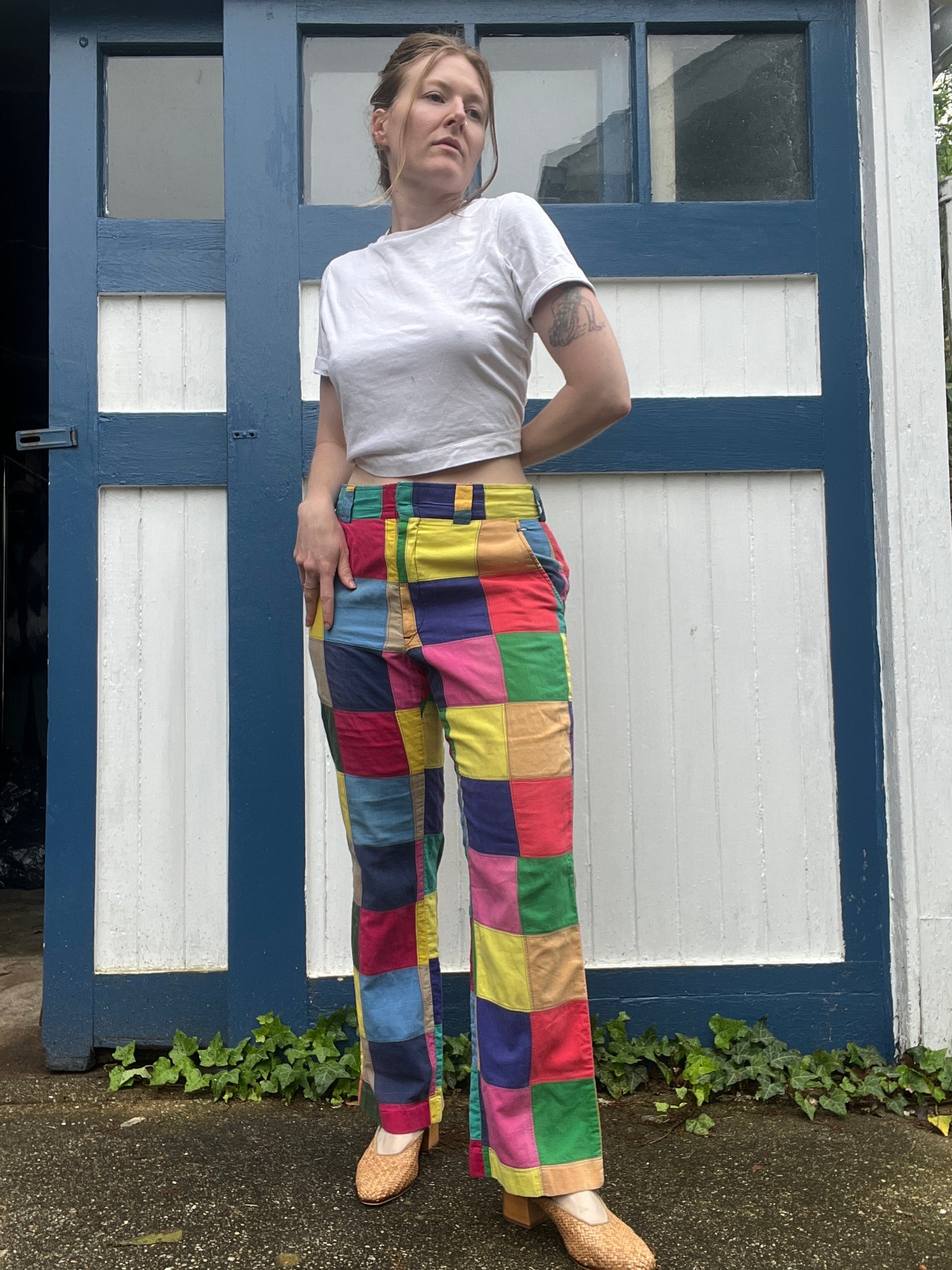 1960s Colorful Patchwork Trousers 31"