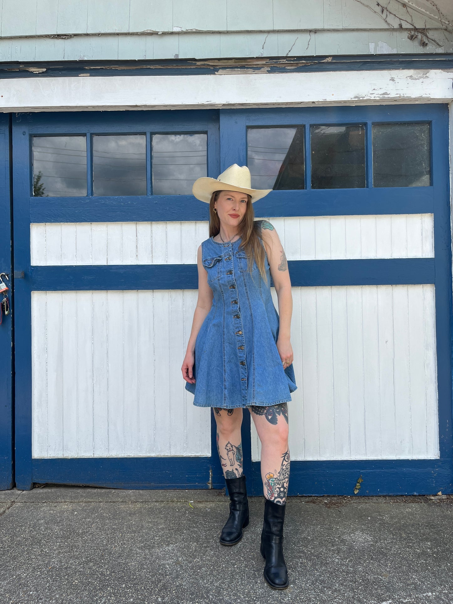 Vintage 1980s 1990s Button Up Denim Mini Dress